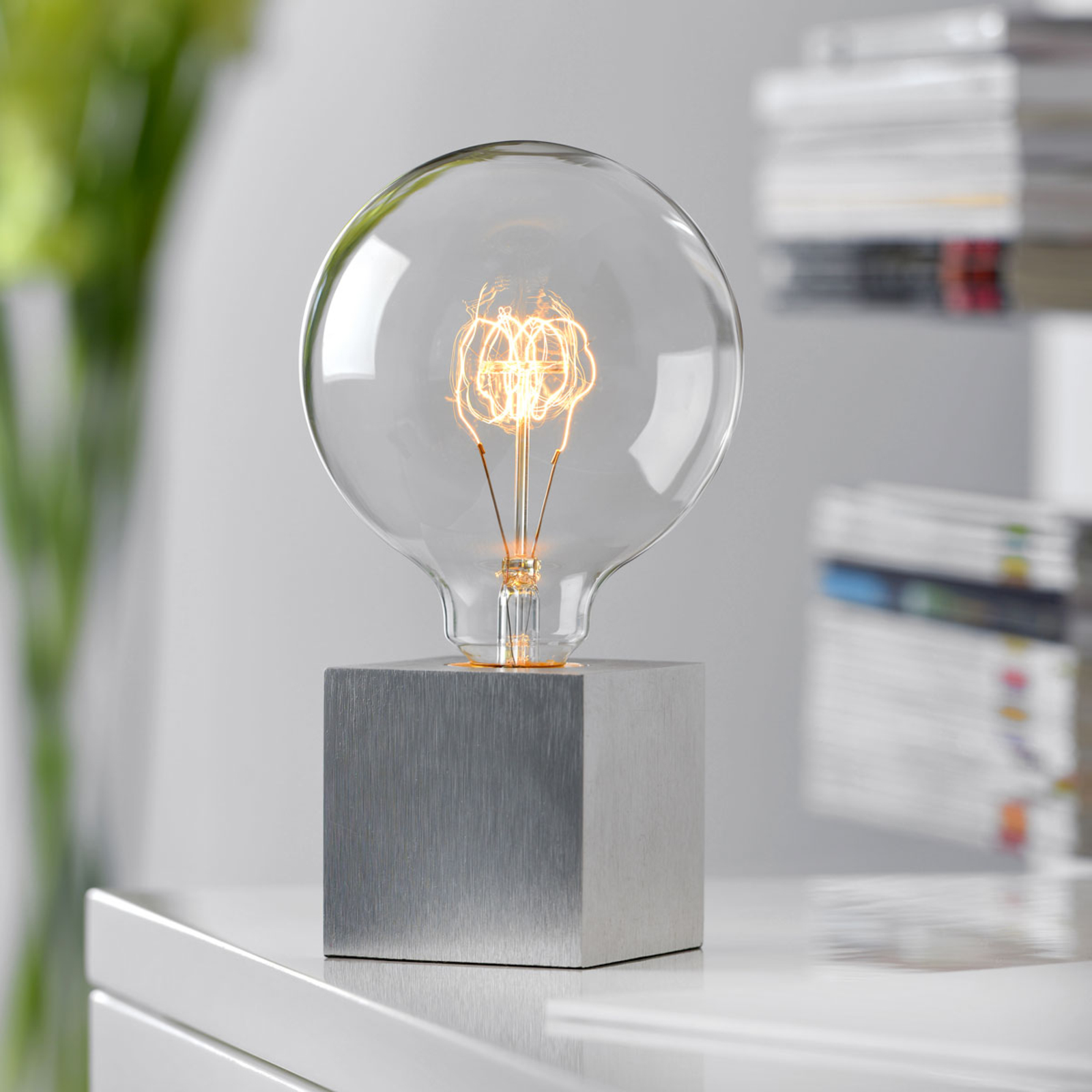 Sompex Cubic - a table lamp of different kind, for Living / Dining Room, aluminium, E27, 60 W, energy efficiency: A++, L: 8 cm, W: 8 cm, H: 8 cm