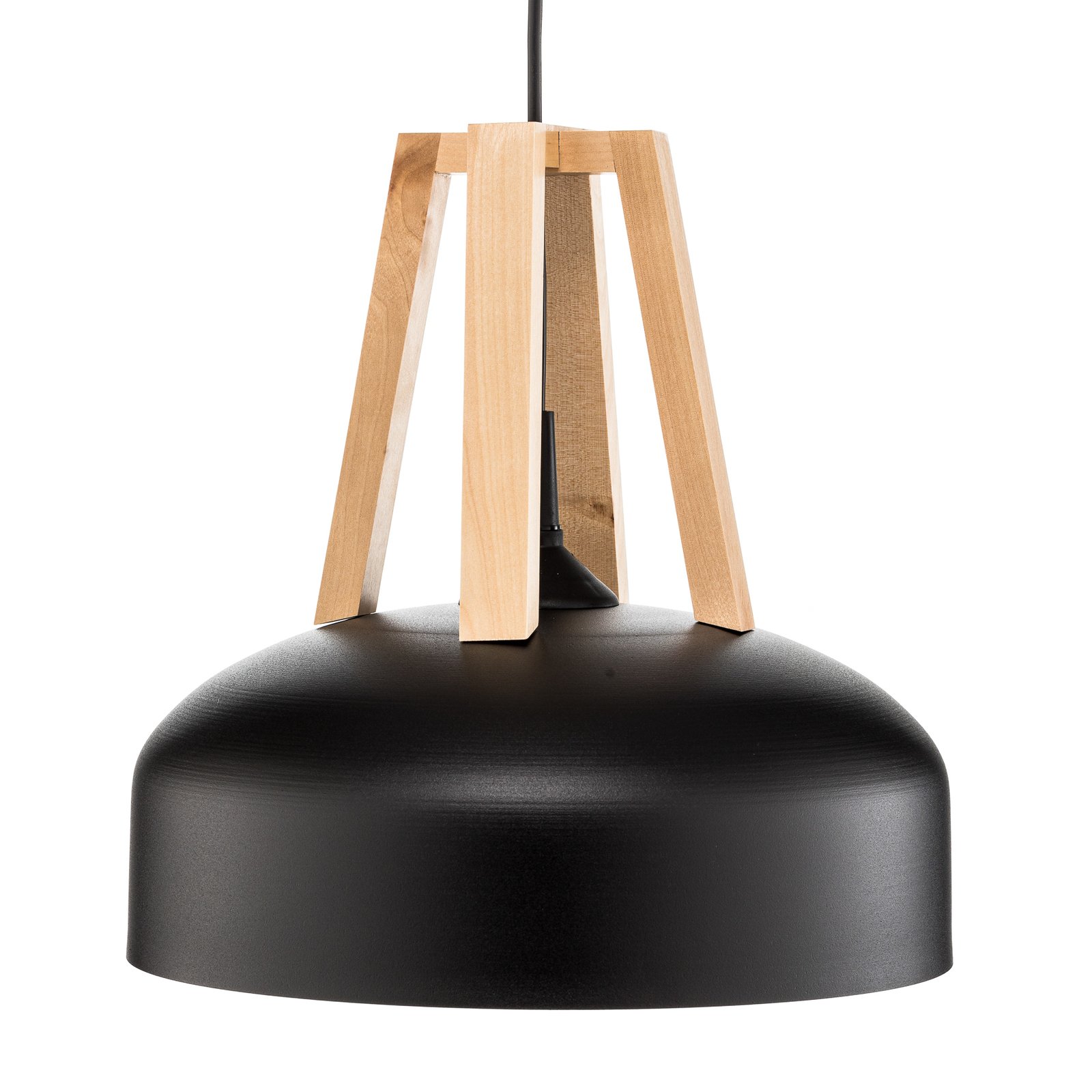 North hanging light, natural wood, black lampshade