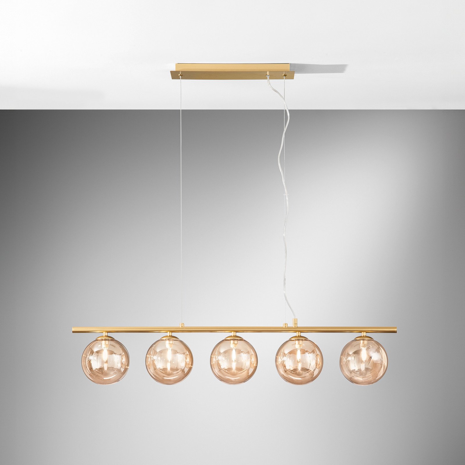 Eco-Light Lampă suspendată Neptun crem lungime 100 cm 5 becuri sticlă - Camera de zi / sufragerie - Modern - culoare crem alamă satinată