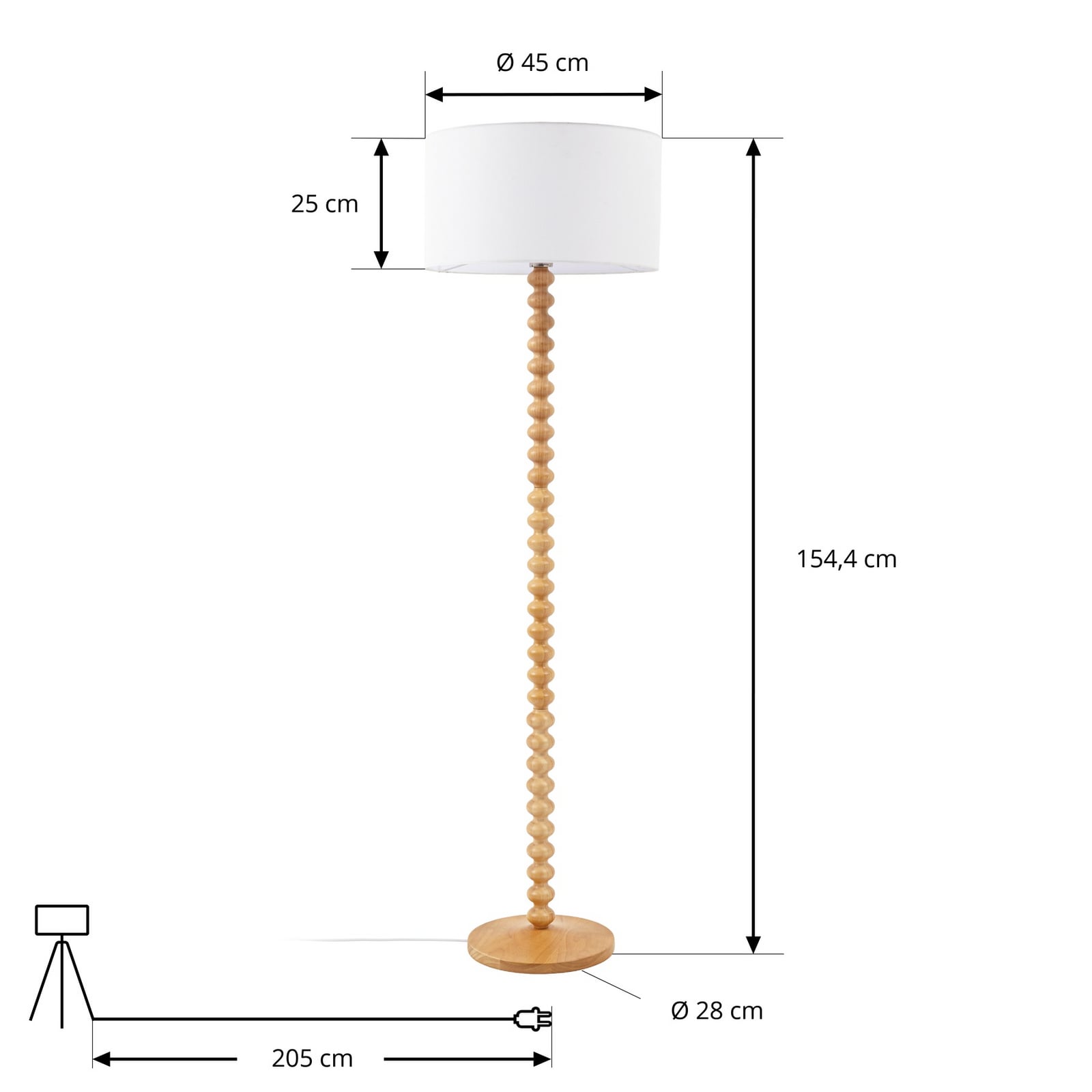 Lucande Karlie álló világítás, magasság 155 cm, fehér, fa, E27 Lucande Karlie álló világítás, magasság 155 cm, fehér, fa, E27
