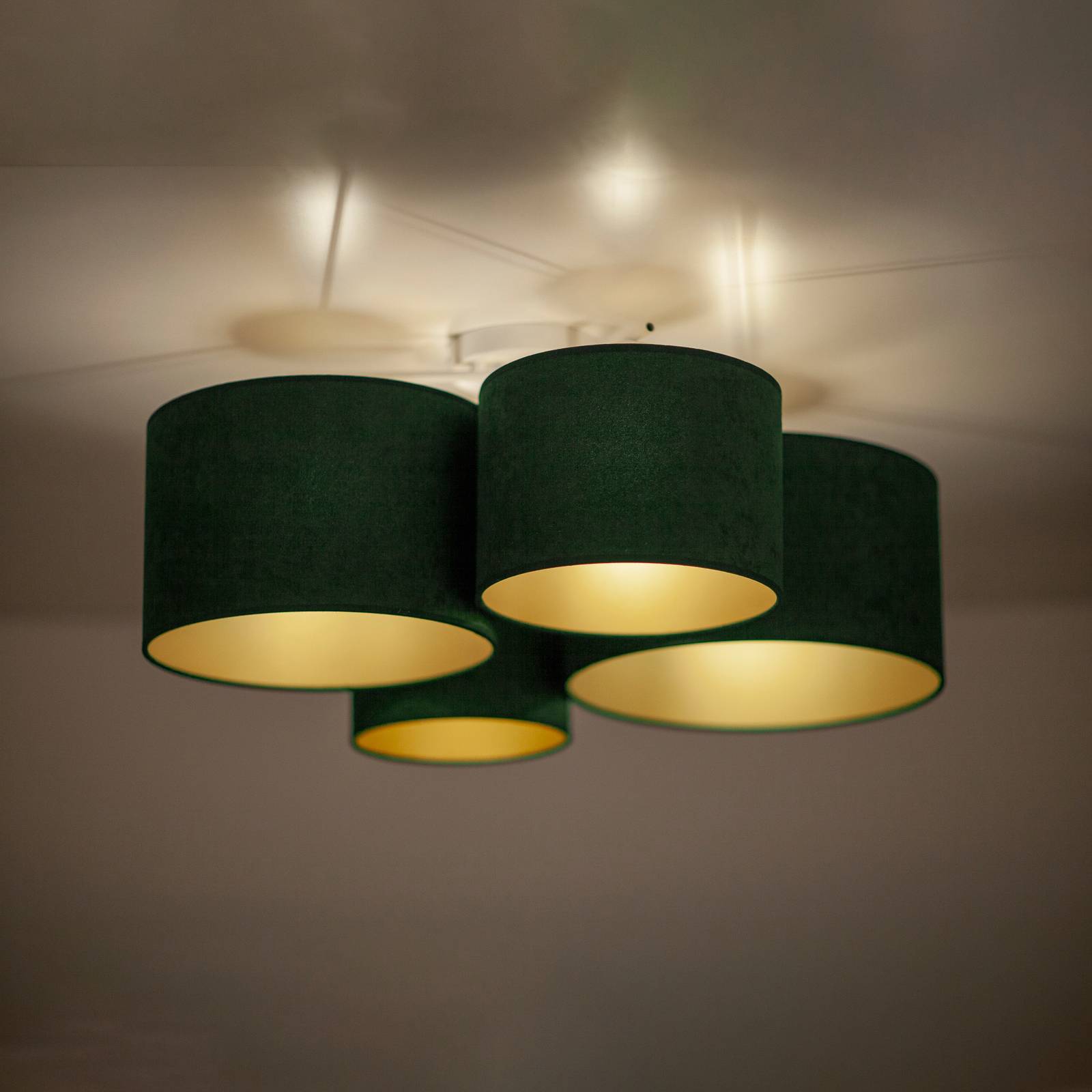 Euluna Lodge loftlampe grøn/guld 4 lyskilder