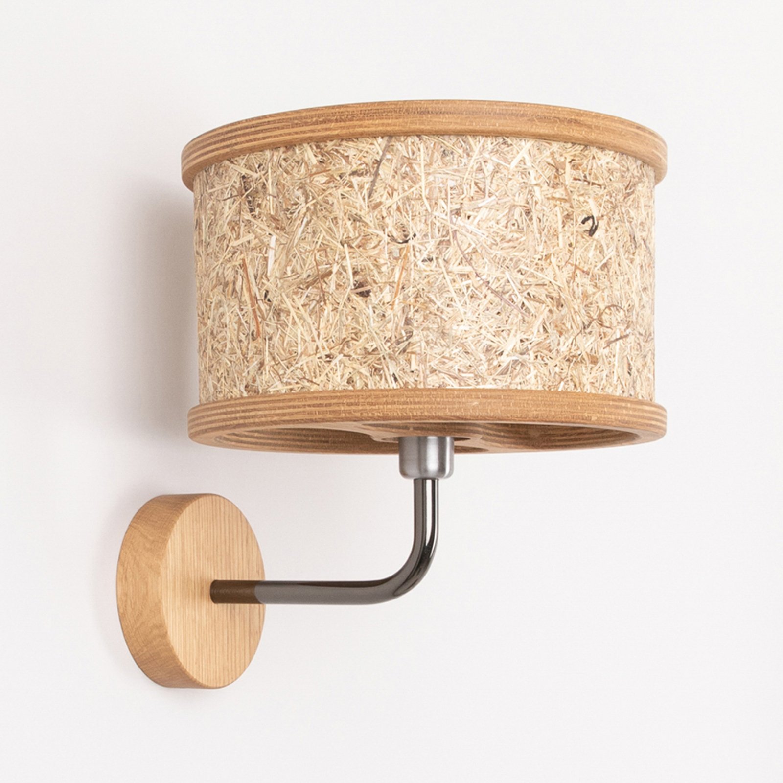 ALMUT 2610 Wall lamp, Ø 25cm, oak wood and hay