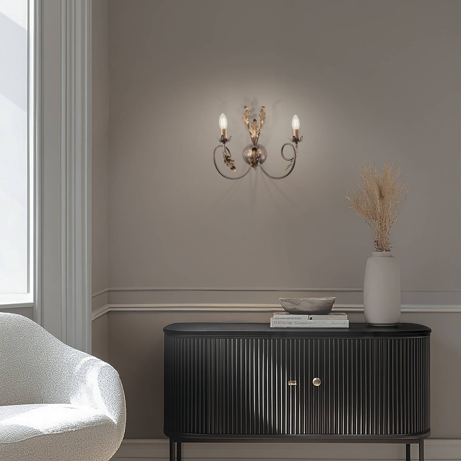 Wandleuchte Gretel, 2-flammig, bronzefarben, Metall, E14 günstig online kaufen