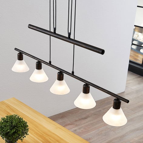 In ho verstelbare hanglamp Delira, 5 lampjes zwart