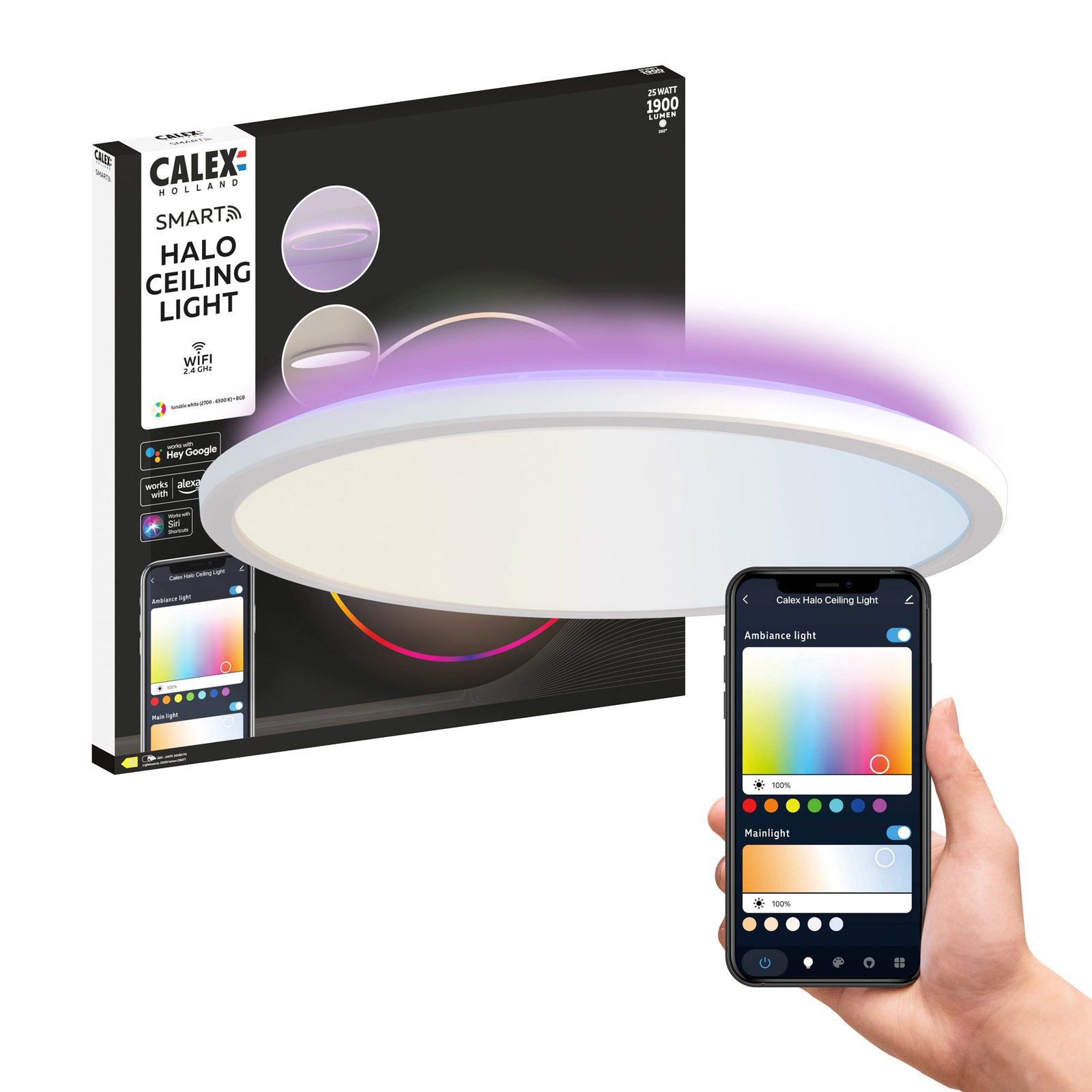Calex Smart Halo LED-taklampe, Ø 40 cm