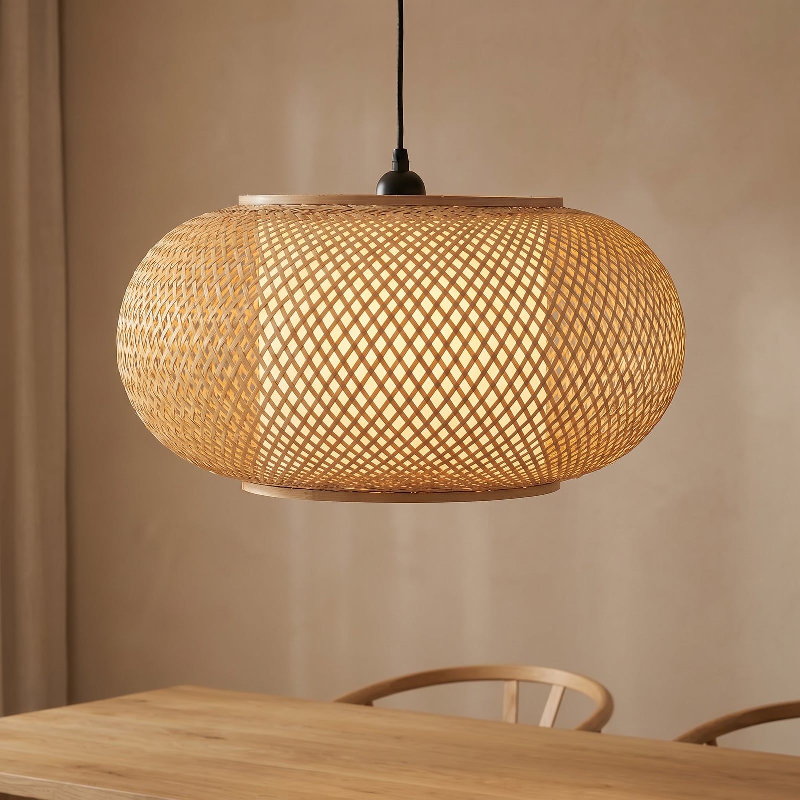 Romaine-riippuvalaisin, Ø 50 cm, luonnonvärinen, bambu – Lindby