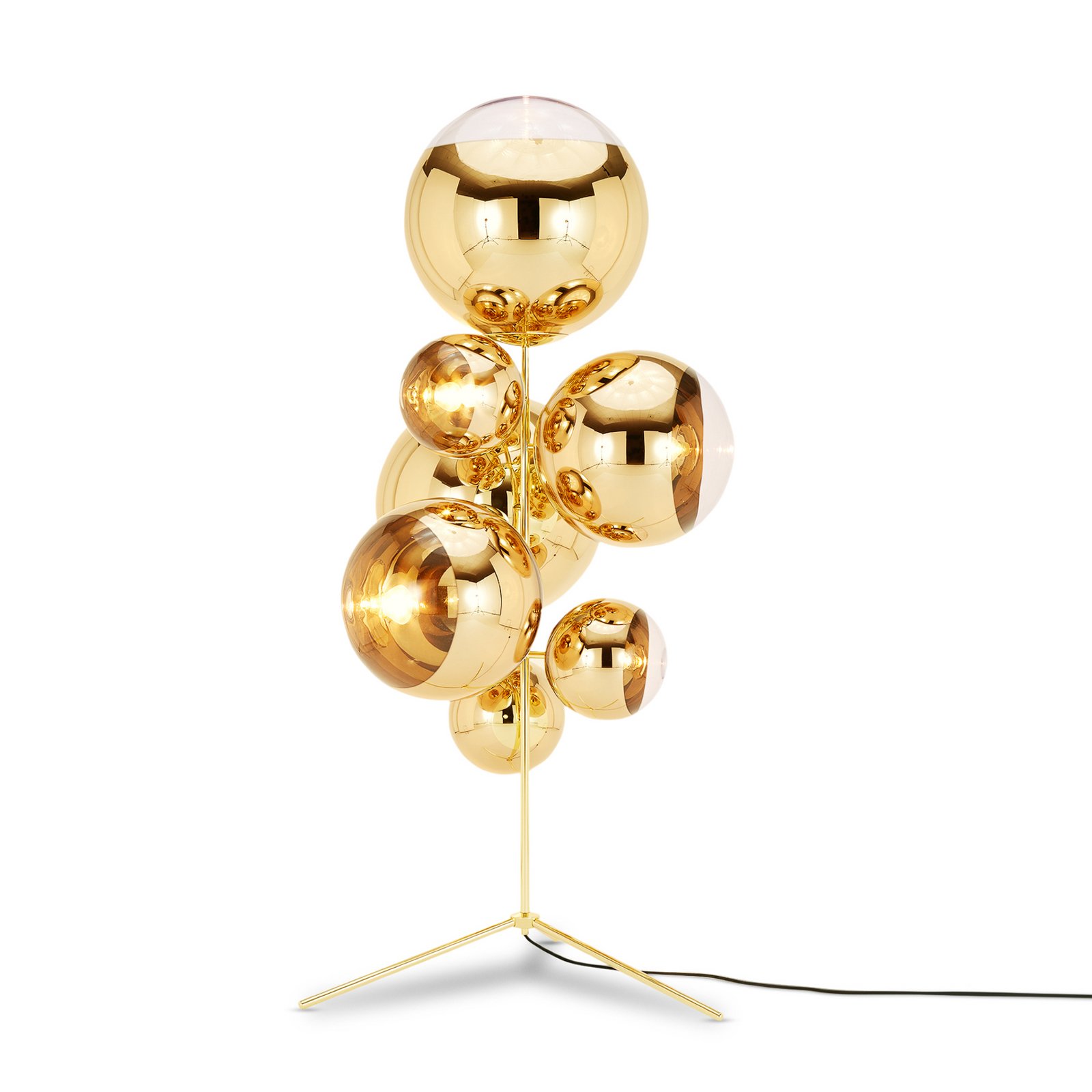 Tom Dixon Mirror Ball Floor Chandelier, gold-coloured, 182 cm