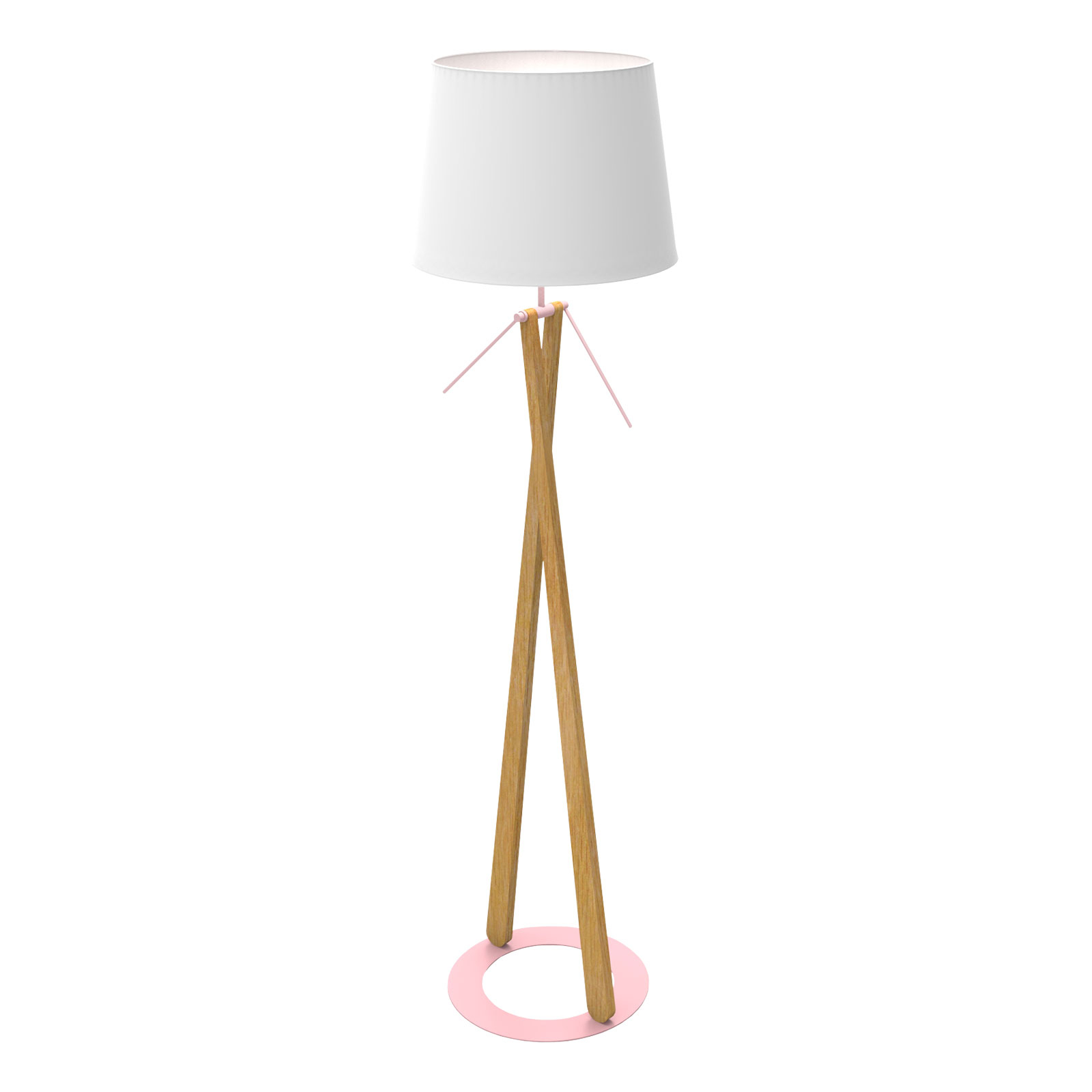 Lámpara de pie Zazou LS, pantalla textil base rosa