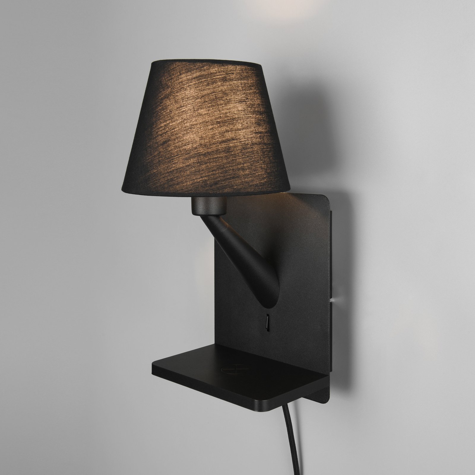 Comfort wall light, matt black, metal, plug, E14