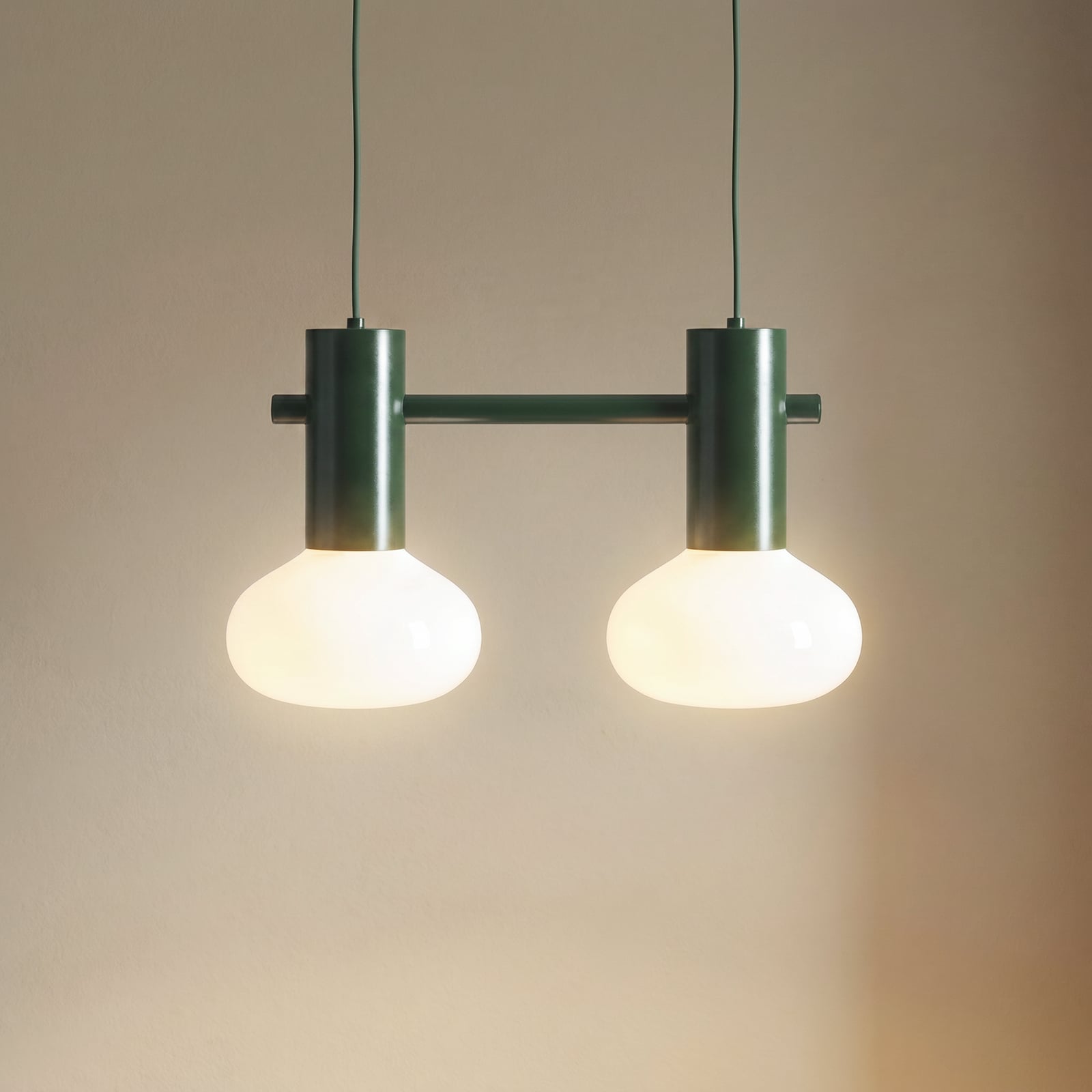 Flo pendant light, green, 2-bulb, glass
