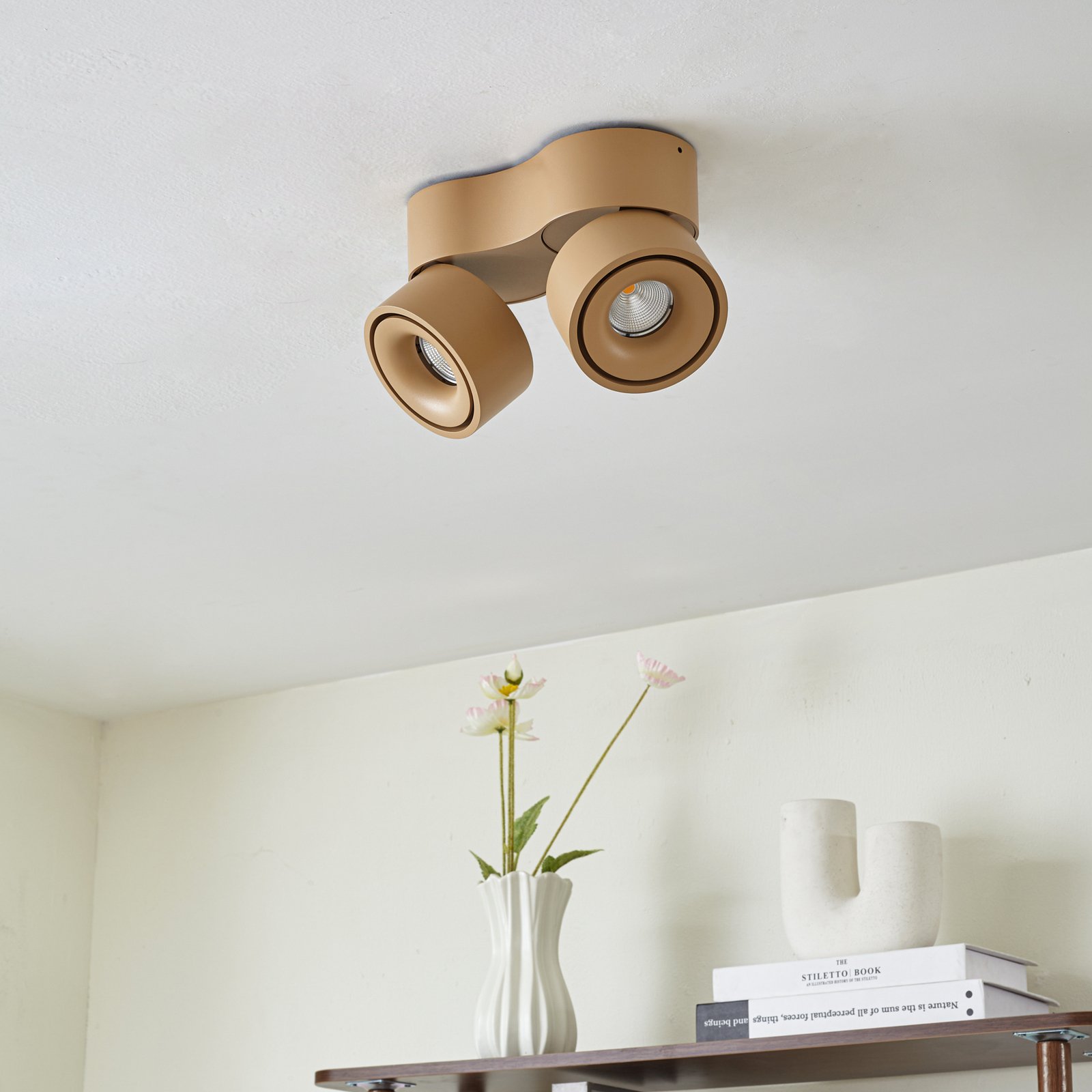 Arcchio LED ceiling spotlight Rotari, brown, 2-bulb, 8.9W