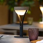 Tyble LED napelemes asztali lámpa, fekete / teakfa, 2700 K, 200 lm