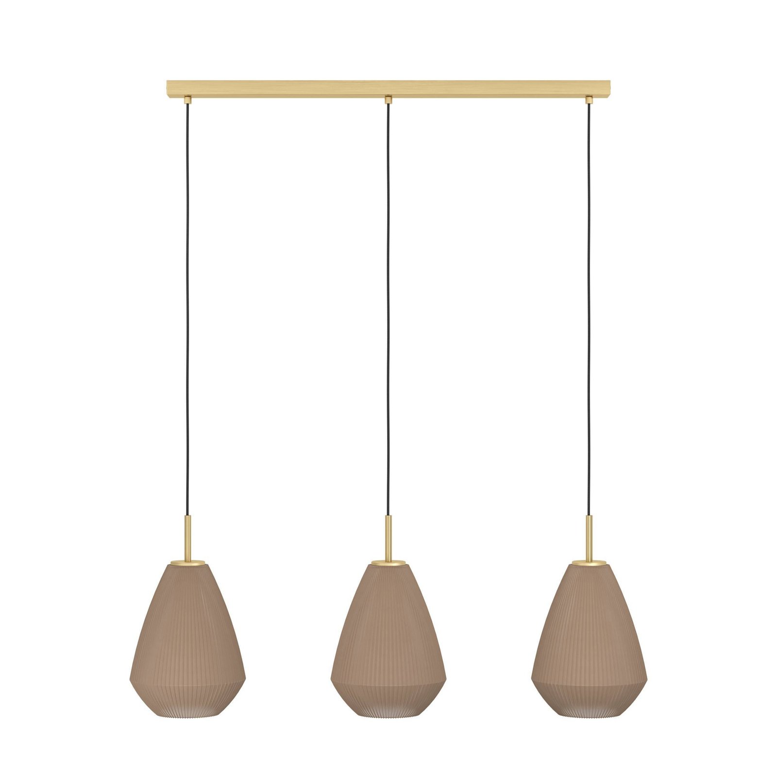 Hanglamp Caprarola, lengte 90 cm, zandkleurig, 3-lamps, glas