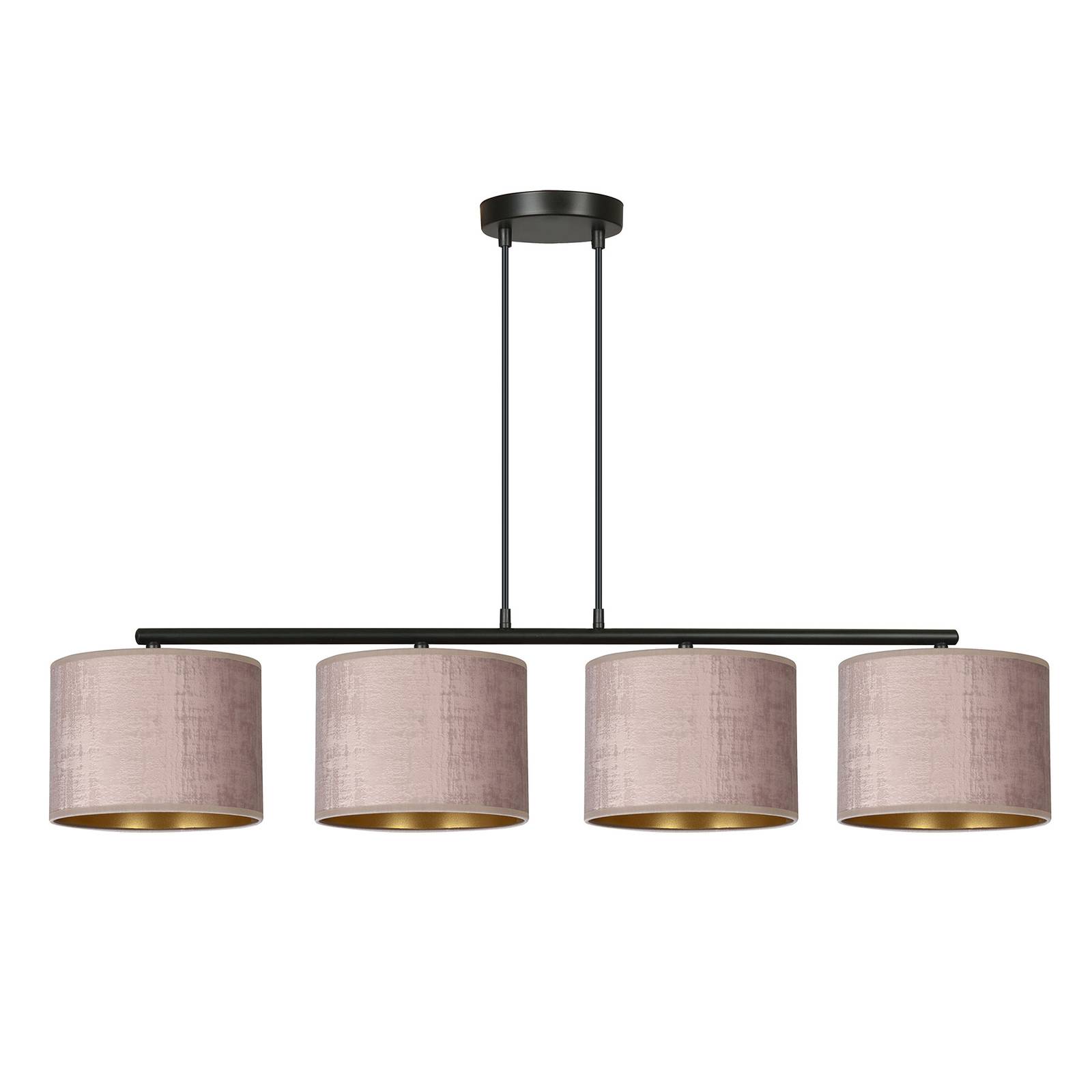 Euluna Jari hanging light fabric 4-bulb long rose/gold, for Living / Dining Room, fabric, steel, E27, 60 W, L: 150 cm, H: 20 cm
