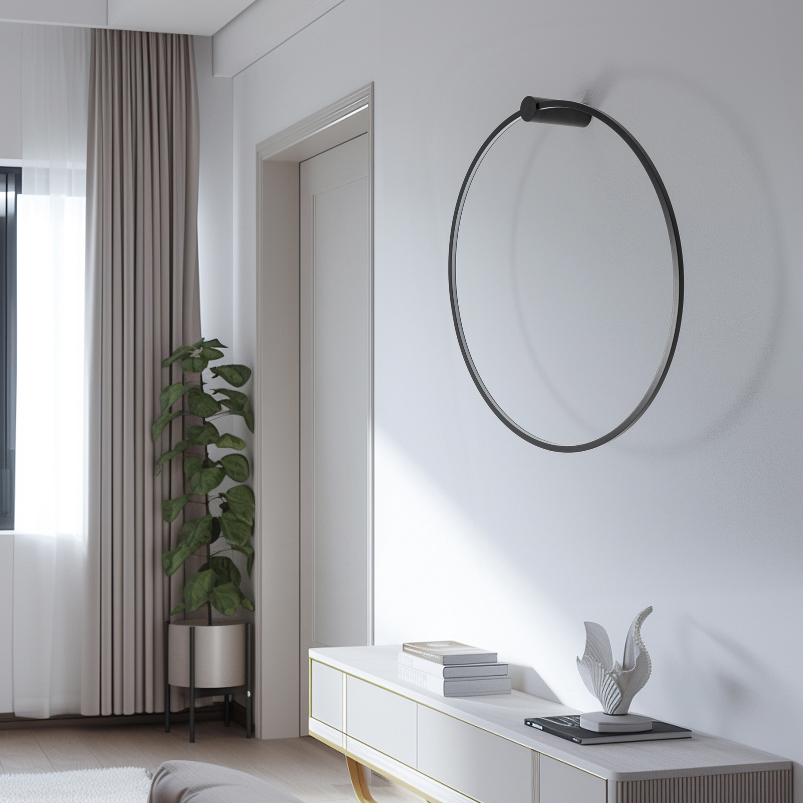 LED-Wandleuchte Saturno, schwarz, Ø 80 cm, Metall, 4.000 K