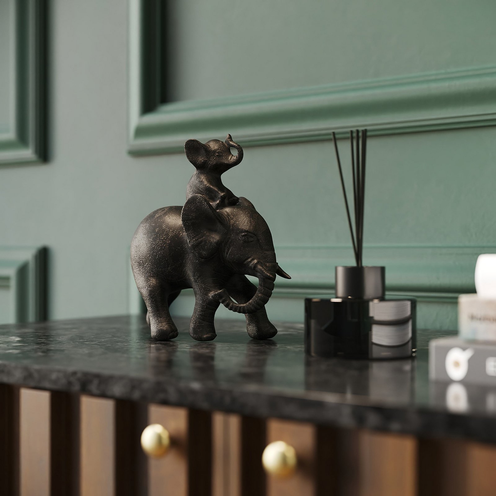 KARE decoratief beeldje Olifant Dumbo Uno, polyresin, bruin, H 19 cm