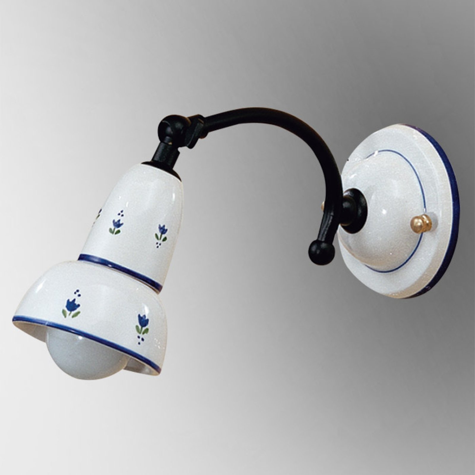 Eurokeramic Blue-patterned wall light Ella, movable spotlight, for Living / Dining Room, ceramics, metal, E14, 40 W, energy efficiency: A++, H: 16 cm