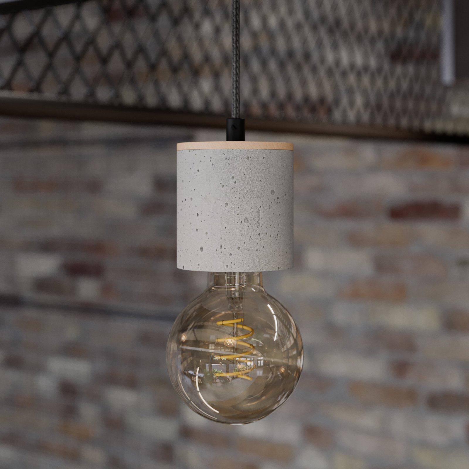 Závěsná lampa Envostar Jasper, dub/beton, 1 světlo