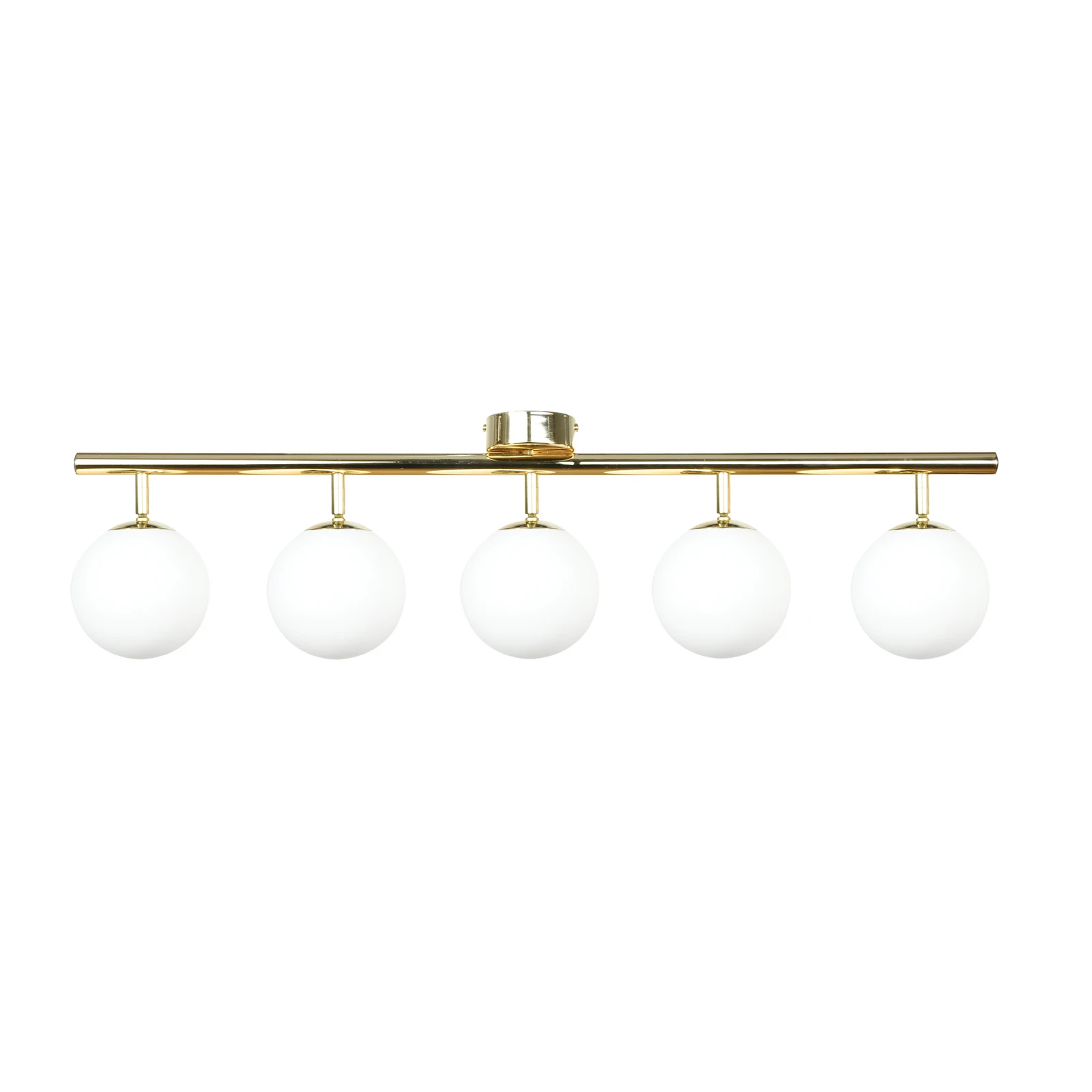 Plafondlamp Drum, goudkleurig, glas, lengte 80 cm, 5-lamps
