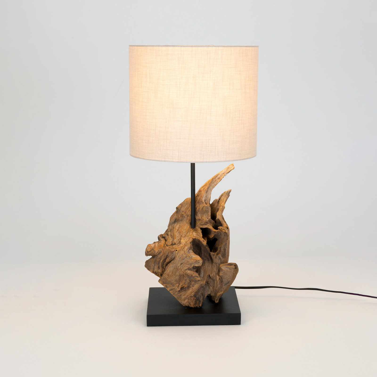 Stolová lampa Filicudi, béžová/drevená farba, výška 60 cm, ľan