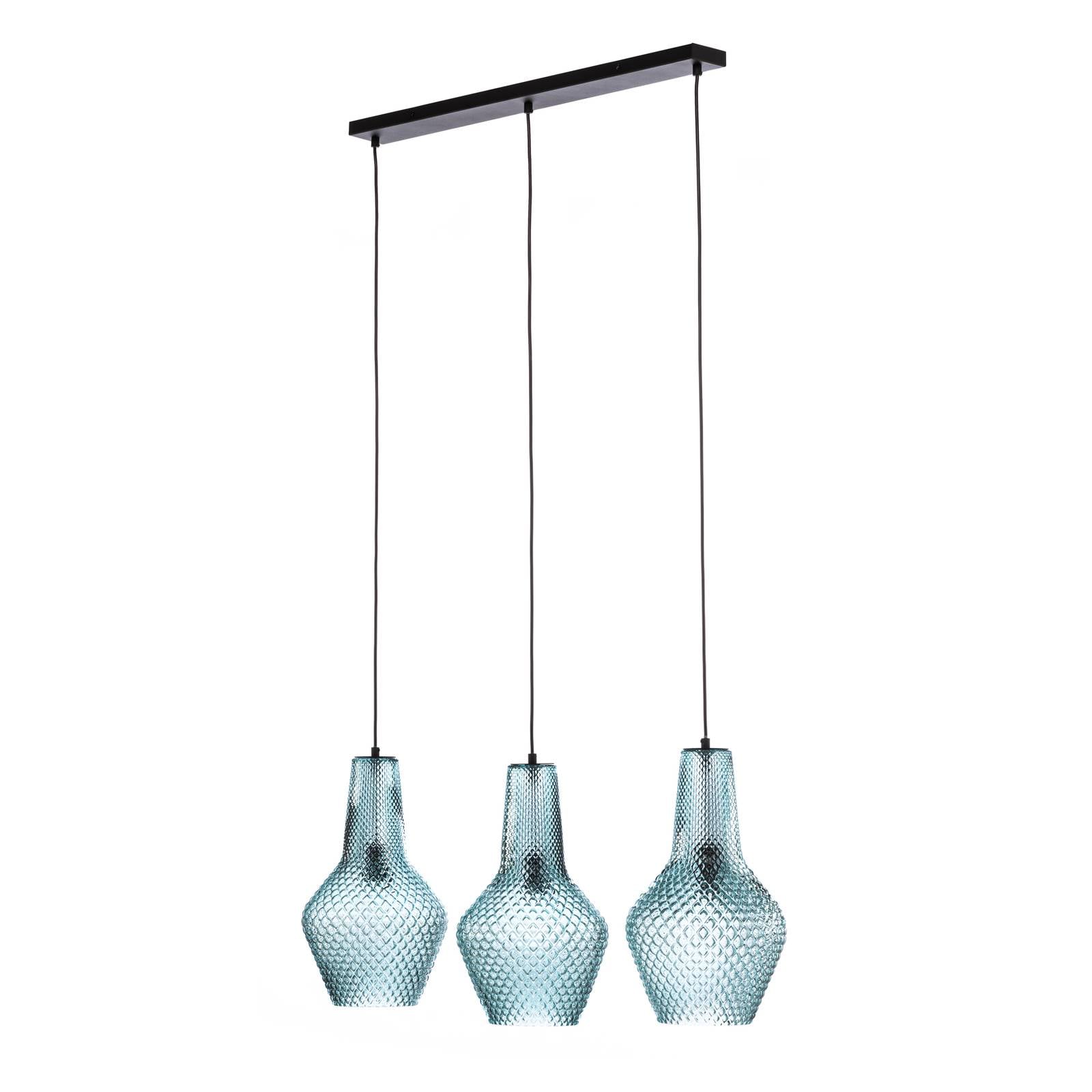 Lindby Hängeleuchte Drakar, 3-flg., hellblau, Glas, Ø 25 cm