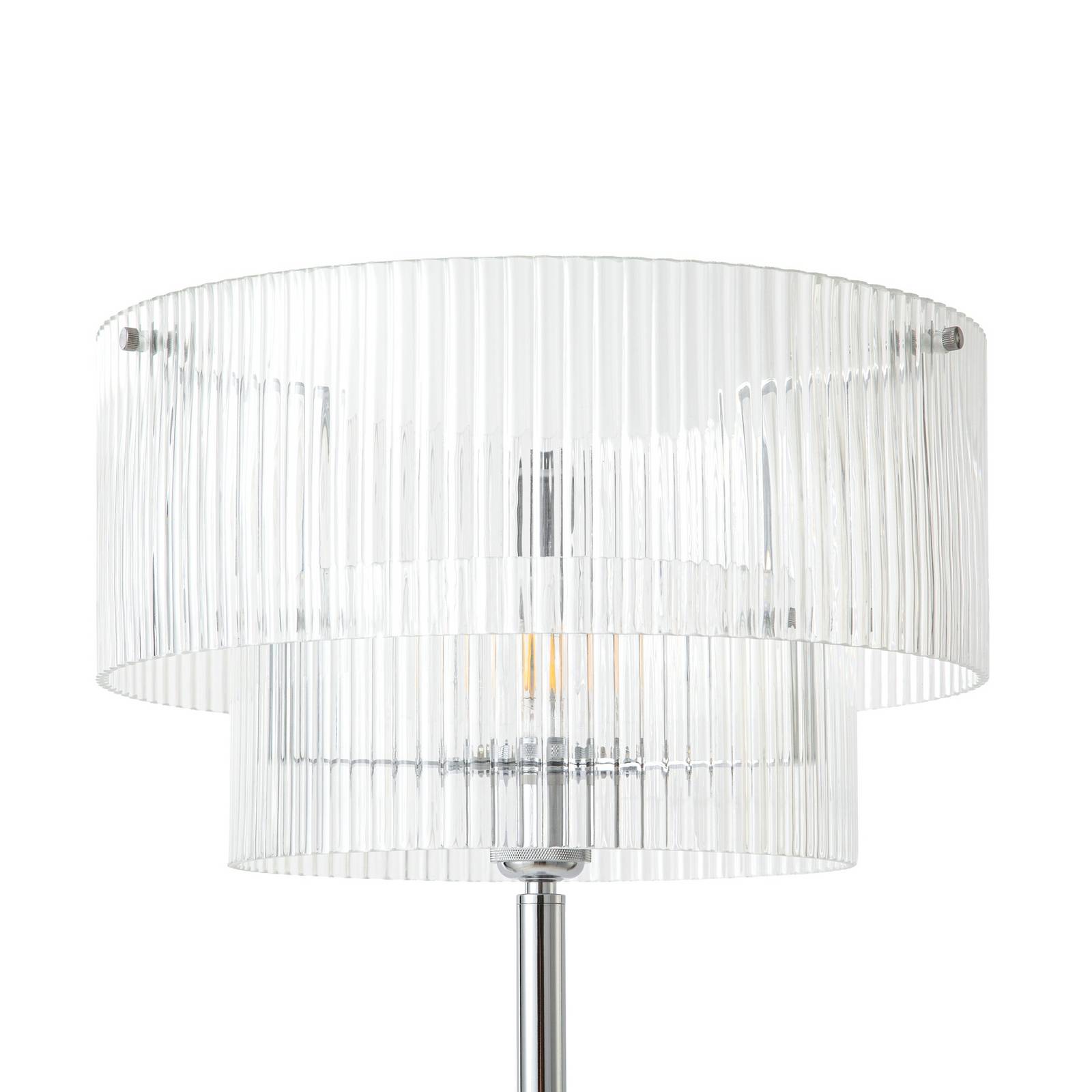 Lampa stojąca Lucande Meritt, chrom/przezroczysta, wysokość 160 cm, szkło