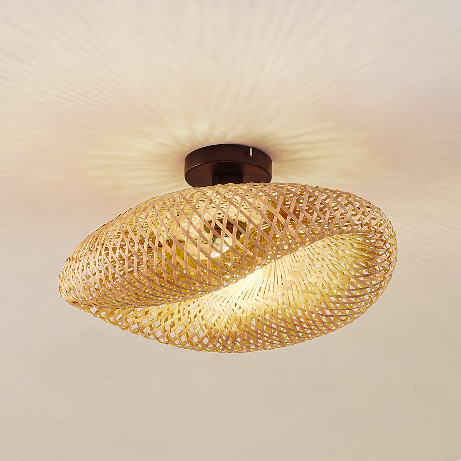 Lindby Eleane ceiling light, bamboo, natural, Ø 50 cm