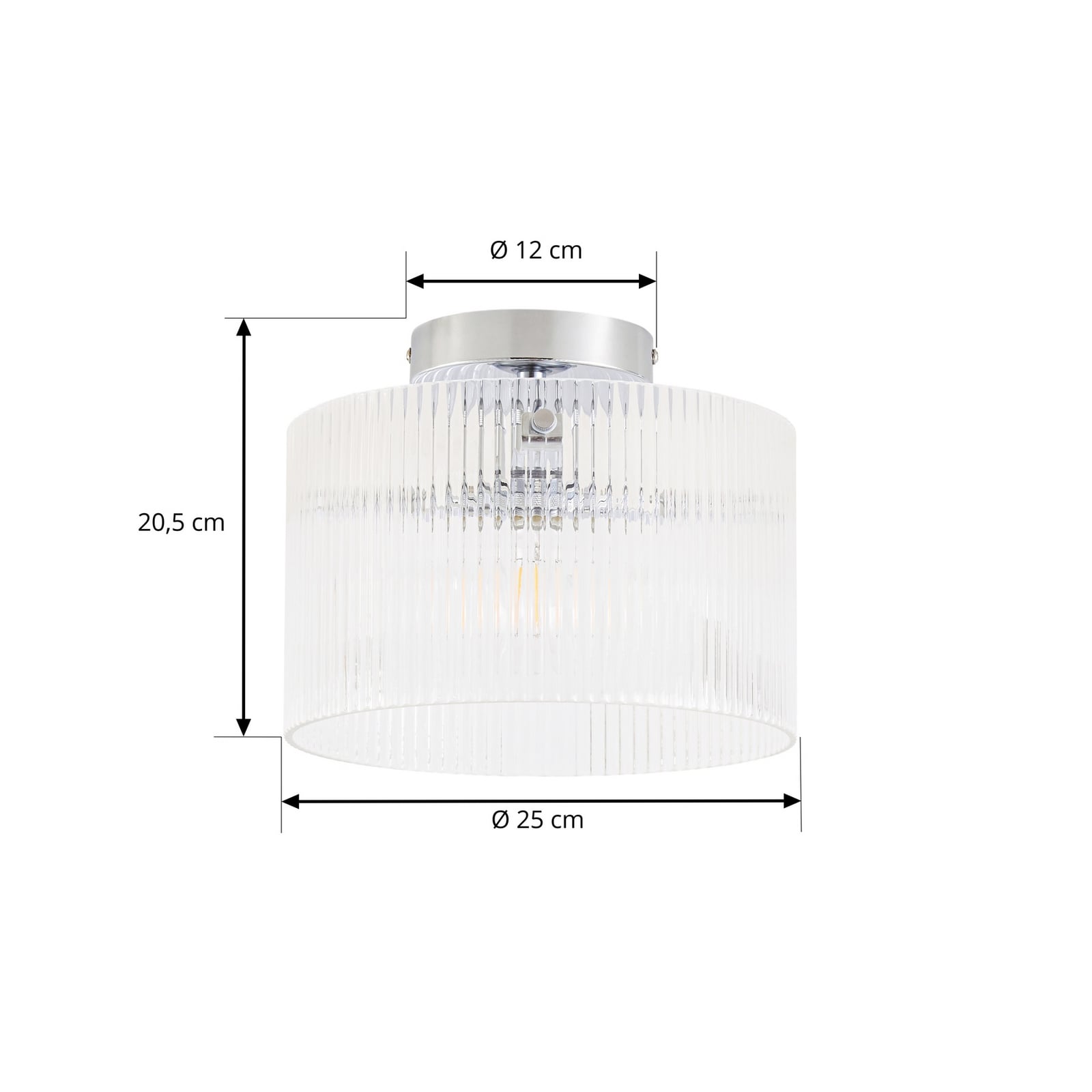 Lucande taklampe Meritt, krom/klar, Ø 25 cm, glass