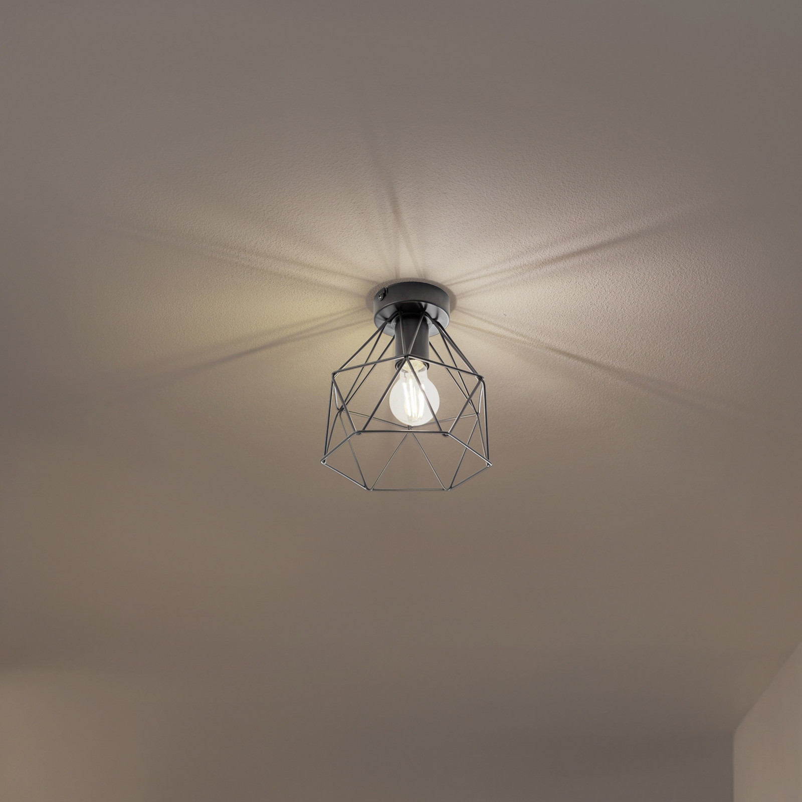 MODELSA Plachetă plafonieră Patara negru Ø 20 cm abajur cu grilă metal - Camera de zi / sufragerie - Modern