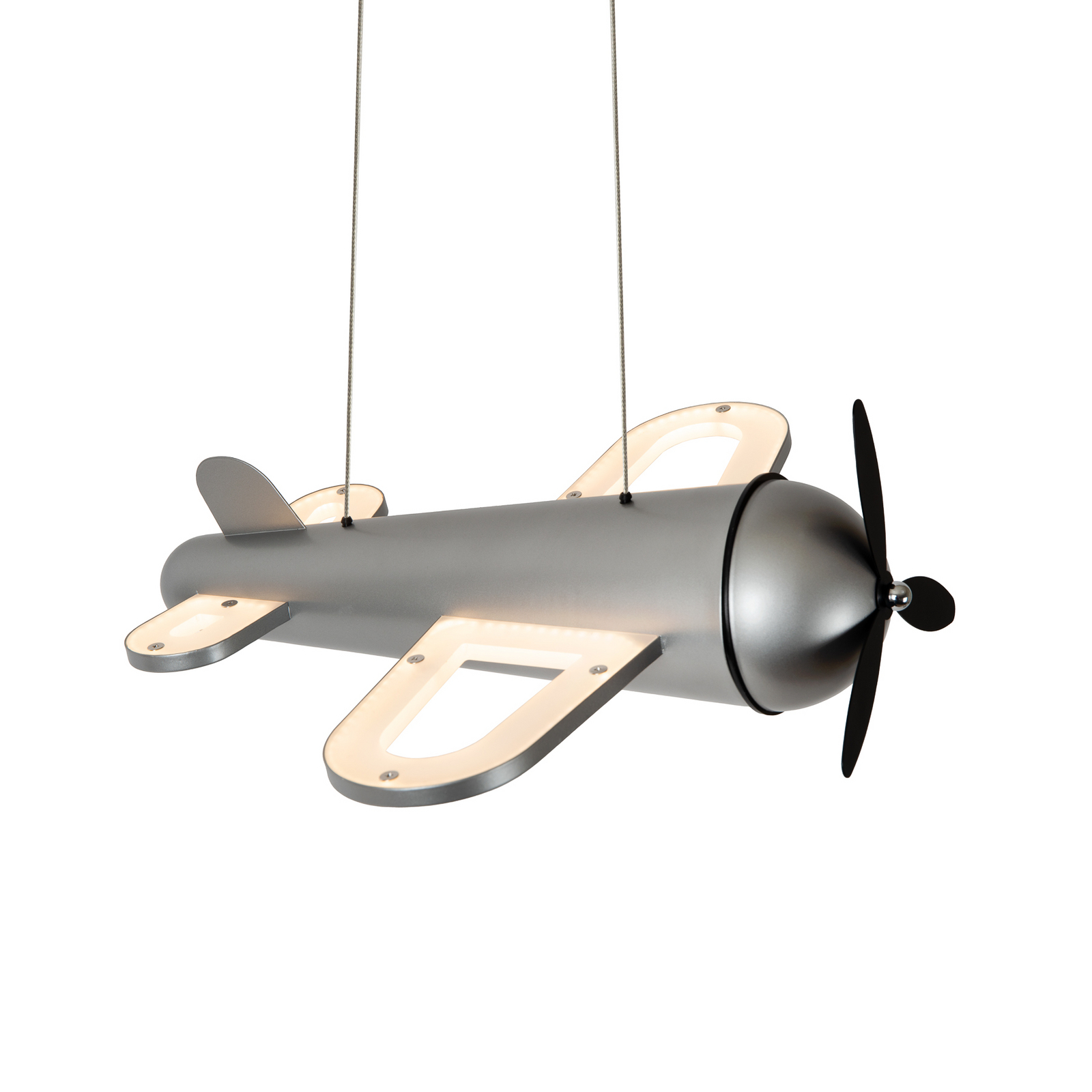 Candeeiro suspenso LED para quarto infantil Fokker, cinzento Comprimento 46 cm