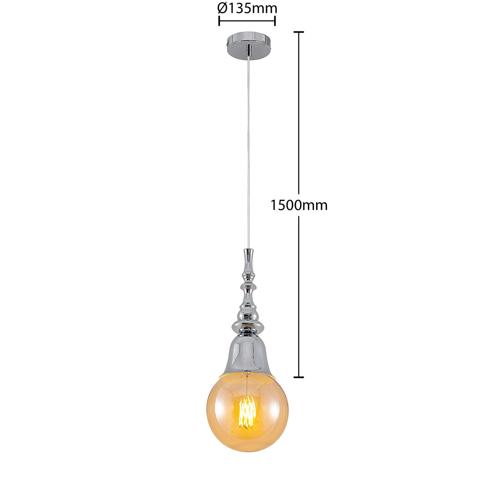 Lucande Gesja Pendellampe, schirmlos, 1-fl., chrom