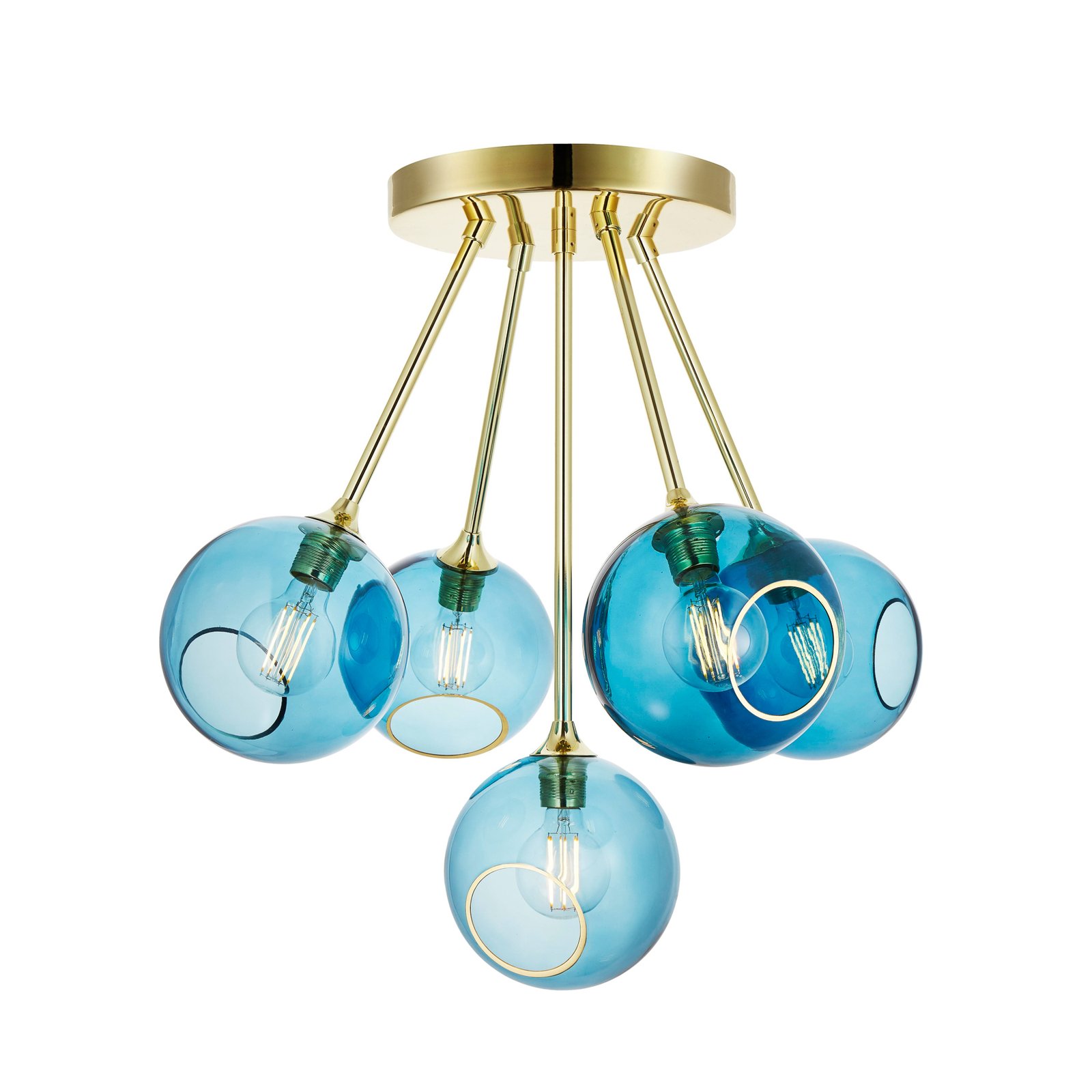 Ballroom Molecule-taklampe, blå, glass, 5 lys