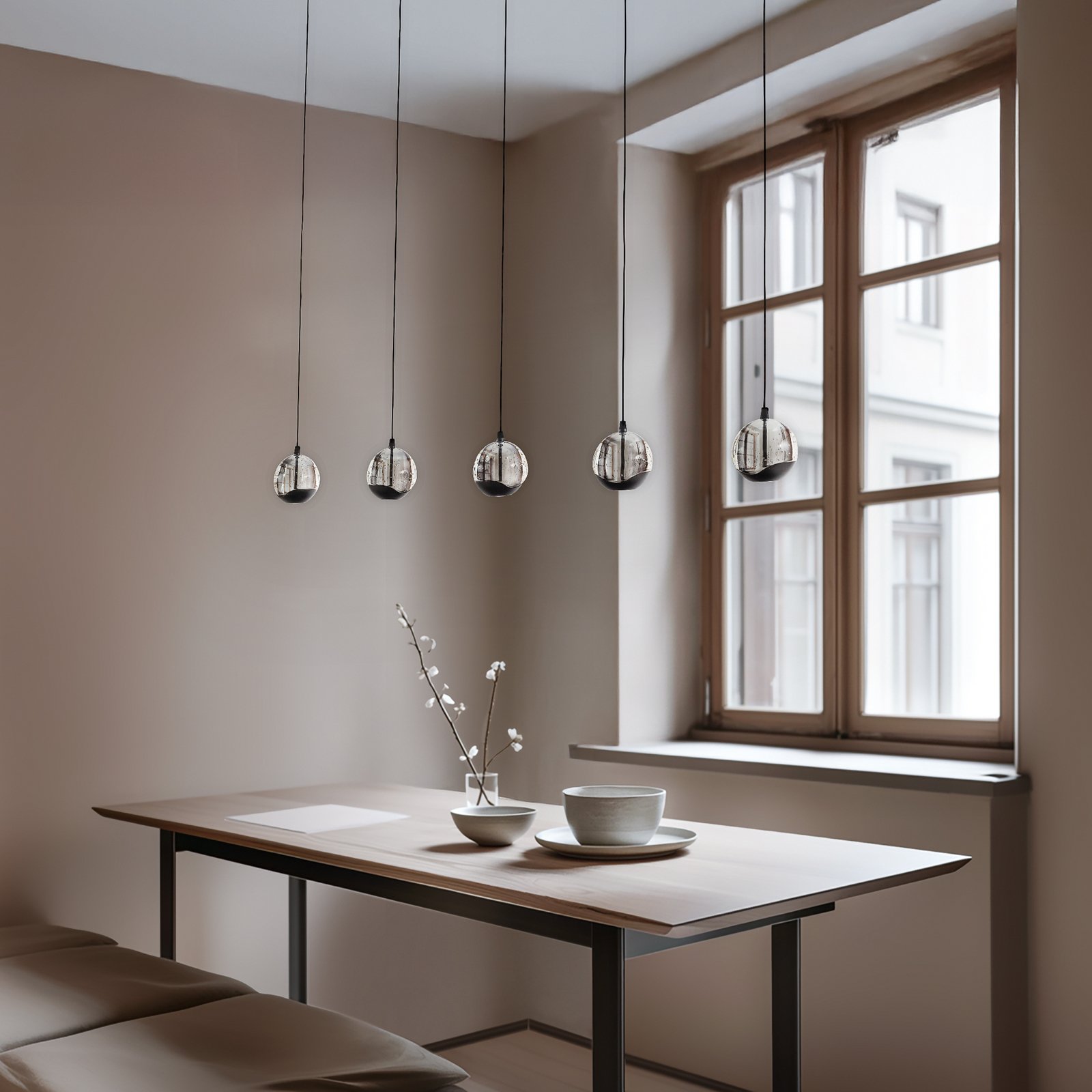 Lucande LED hanging light Hayley, black, 5-bulb, elongated