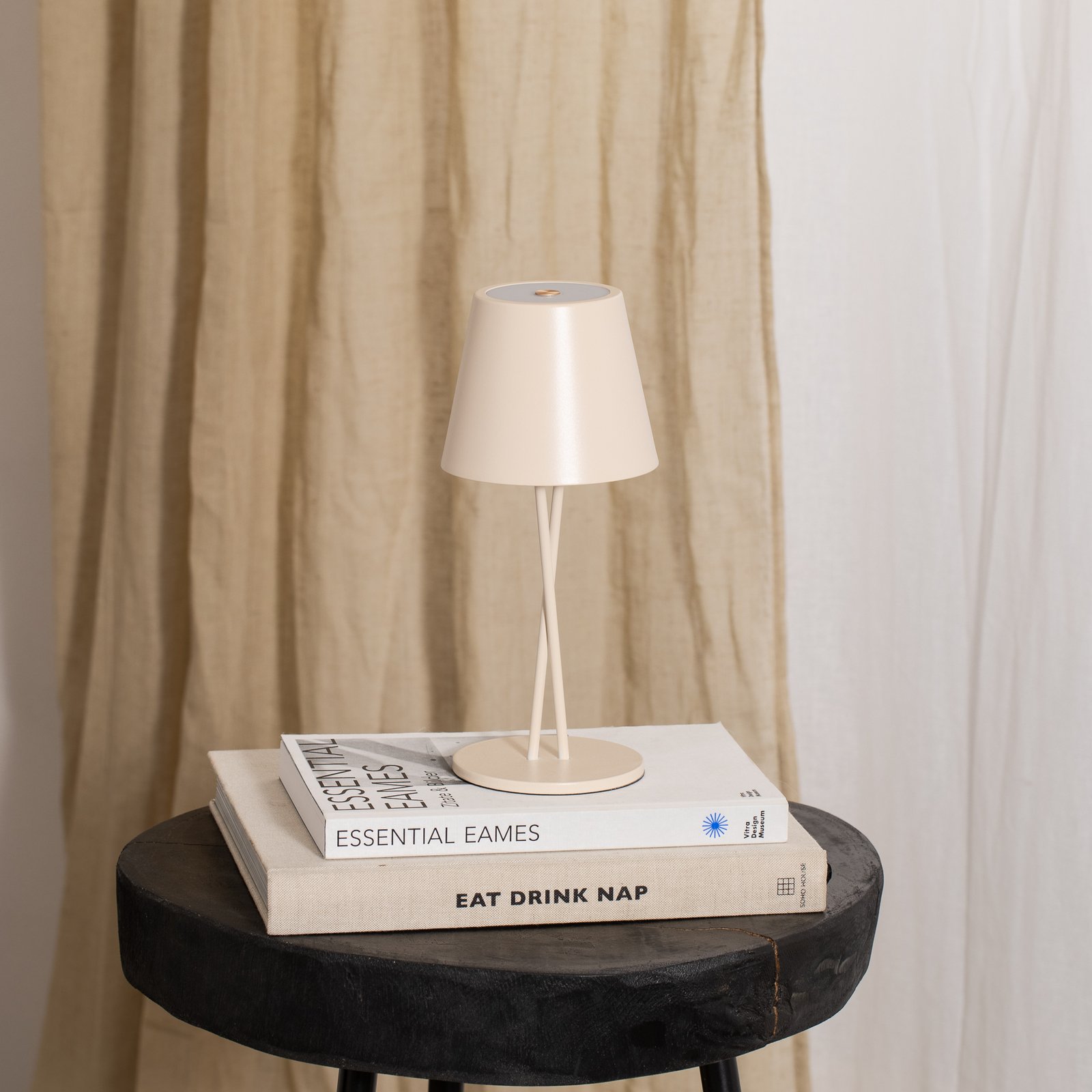 Lindby LED-Akkutischleuchte Janea, CROSS, beige, Metall