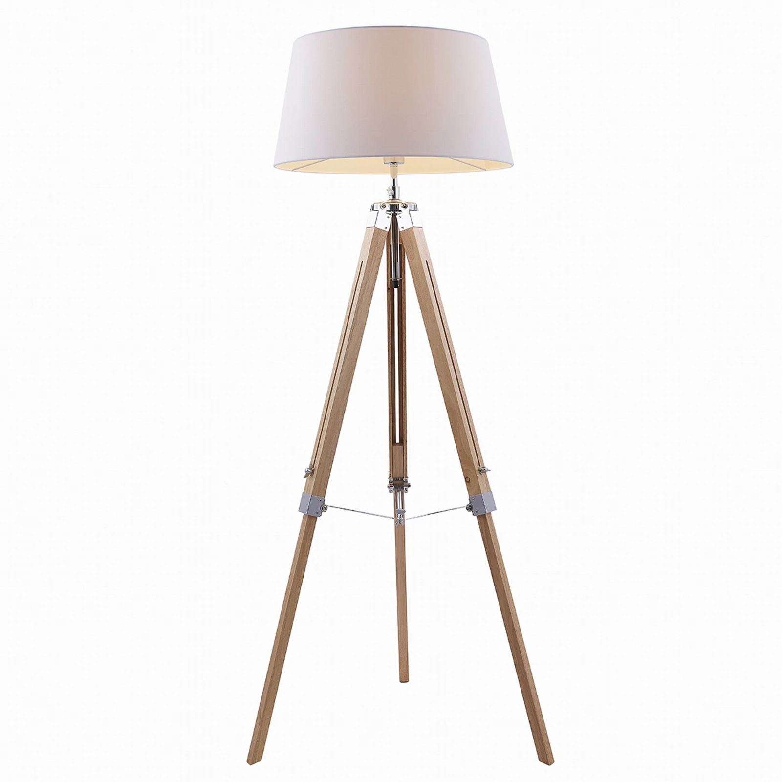 Φωτιστικό δαπέδου Lindby Katie, 162 cm, λευκό, ύφασμα, ξύλο, τρίποδο