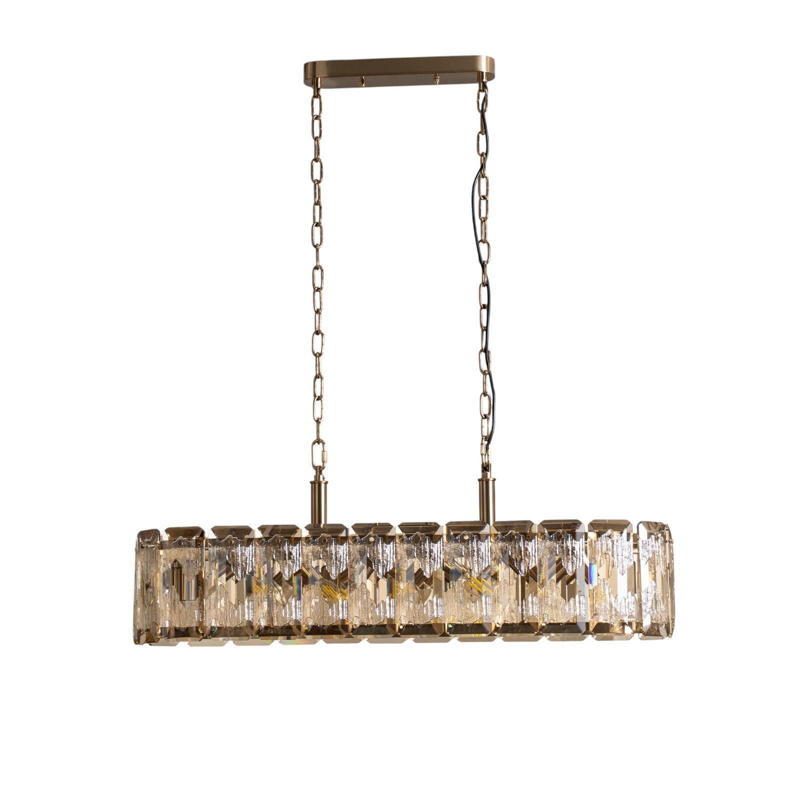 Hanglamp Orvin, messing antiek 96x30 cm glas/metaal 16-lichts.