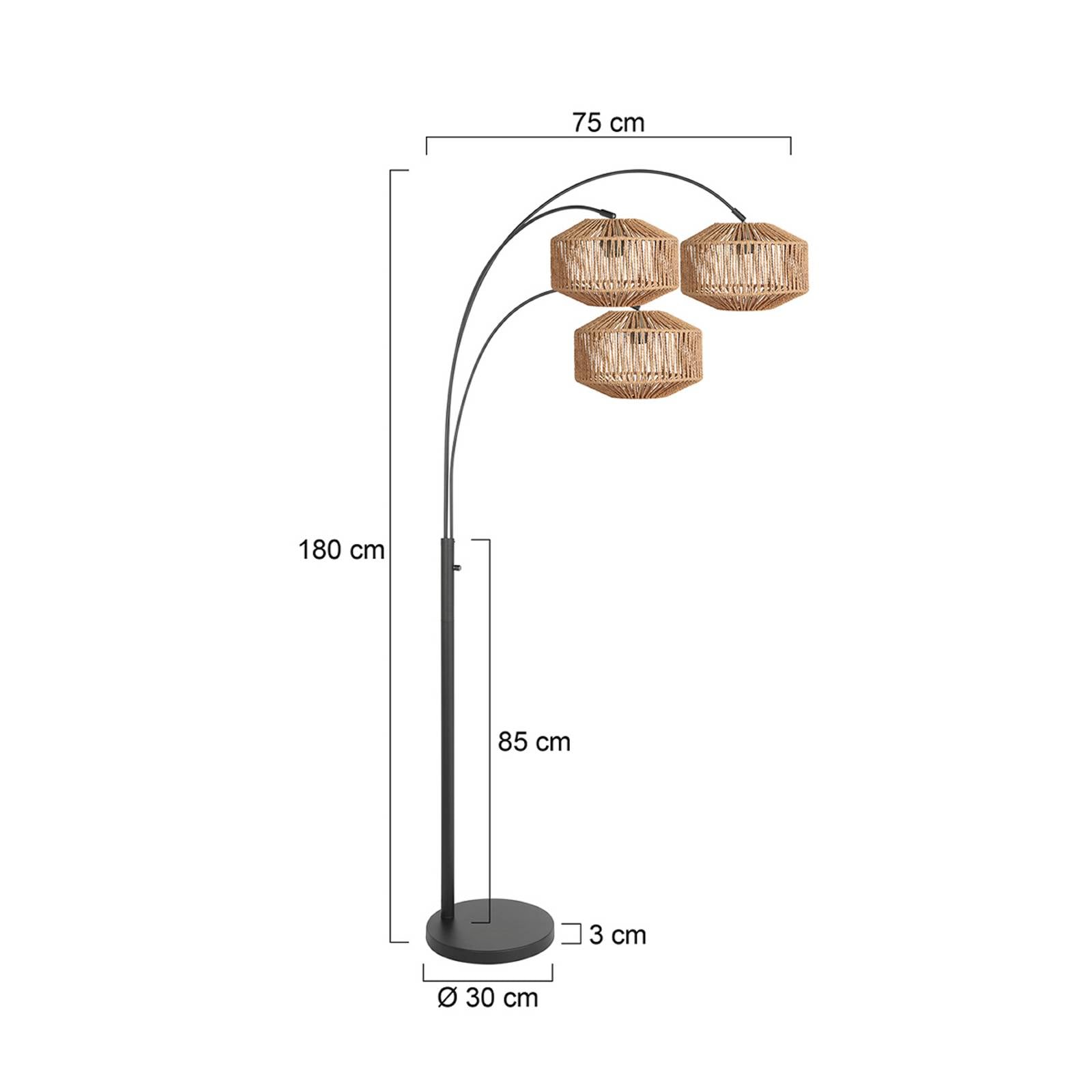 Steinhauer Lampadaire Nox Light à 3 lampes, noir, cordon marron, E27