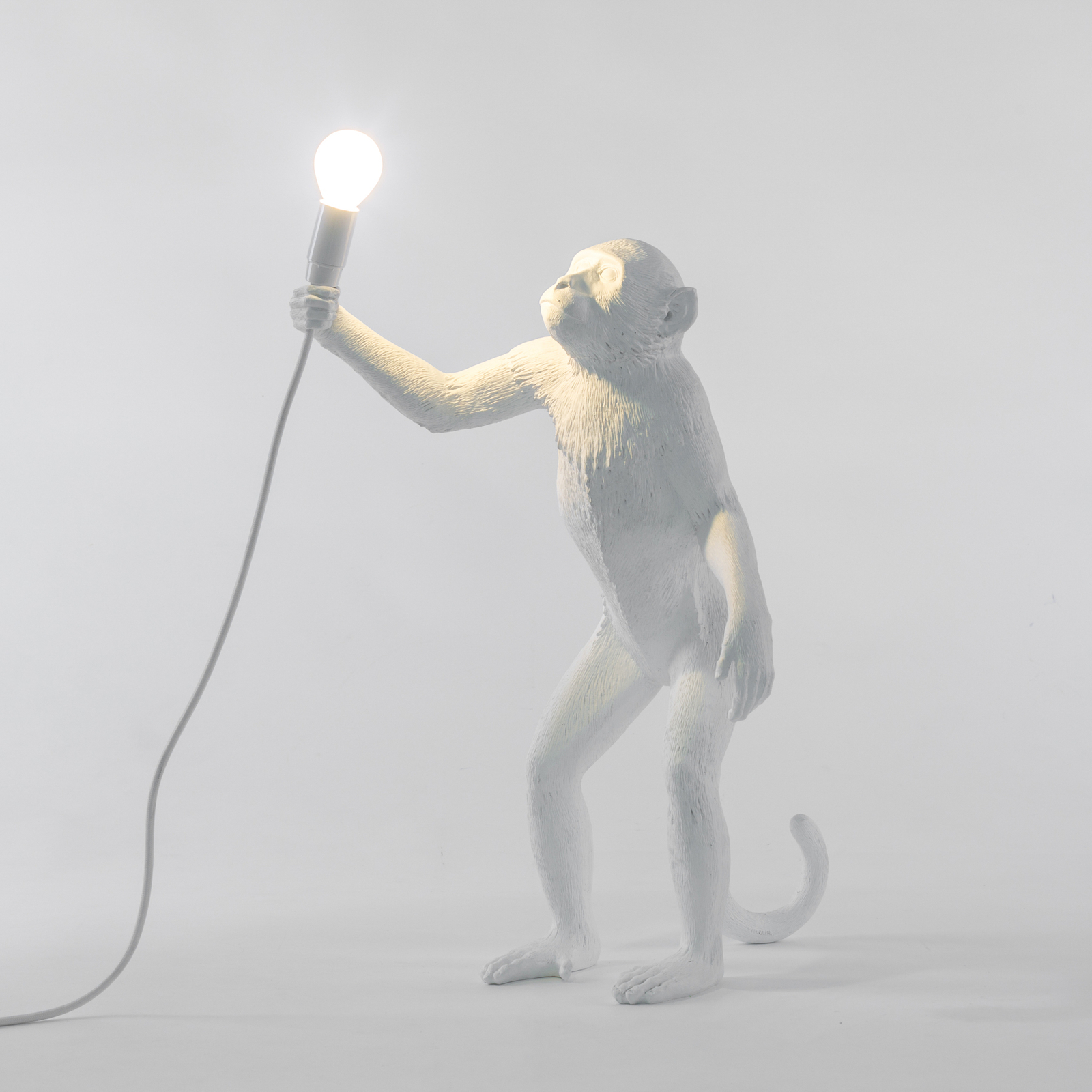 LED-dekorerad bordslampa Monkey Lamp, vit, stående