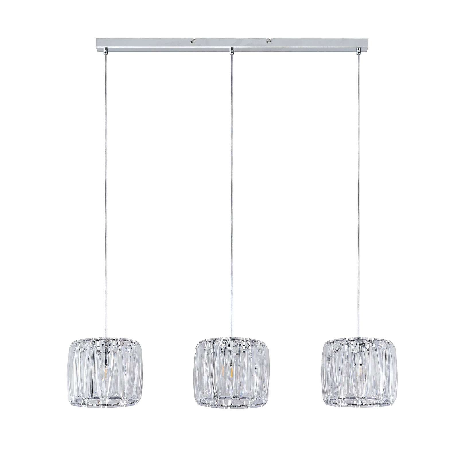 Lindby piekaramā lampa Sofia, 107 cm, 3 gaismas, E14, hroms/caurspīdīga