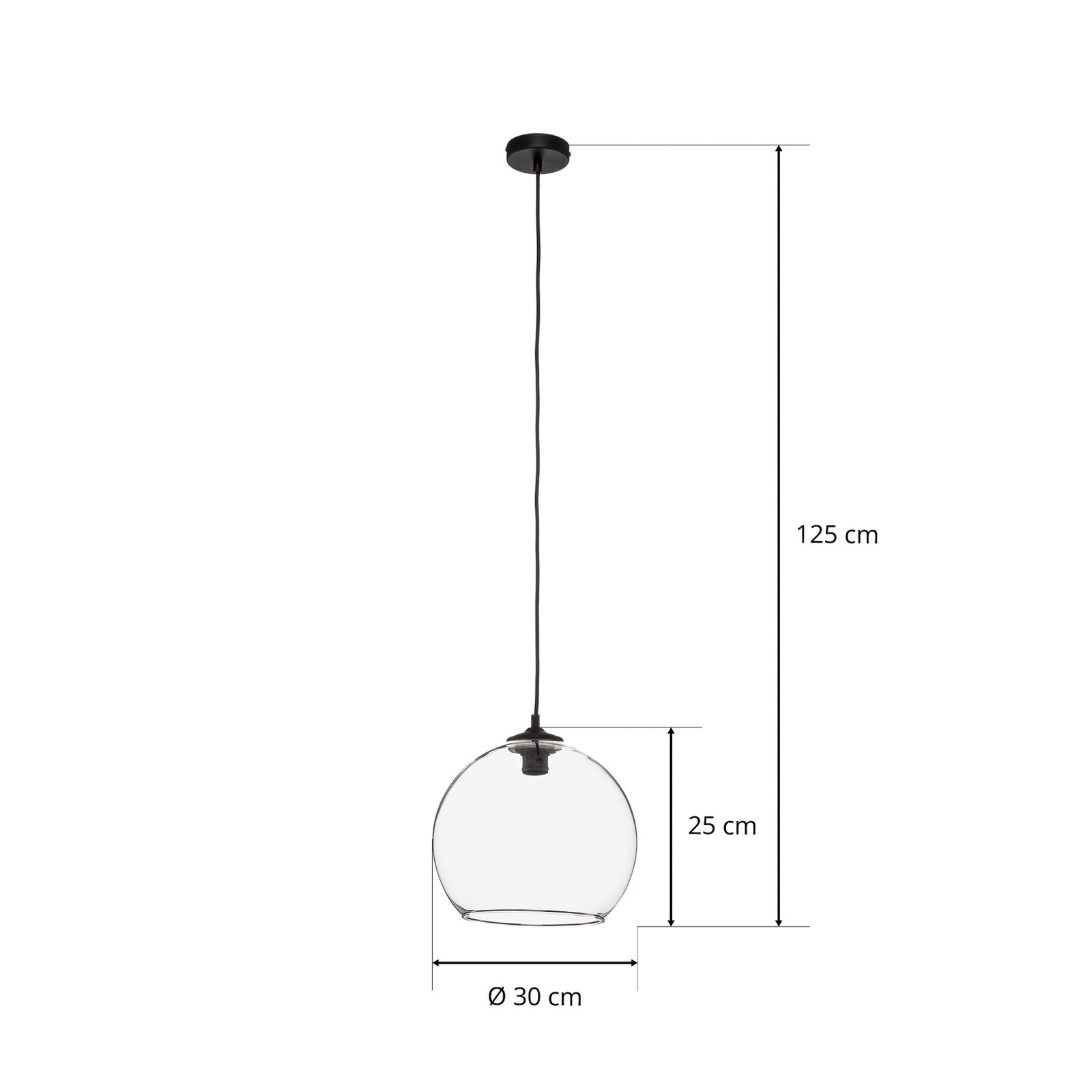 Závěsná lampa koule skleněné stínidlo čiré Ø 30cm