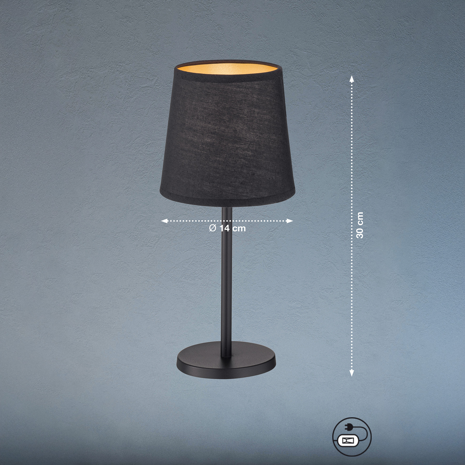  Tafellamp Rimini, zwart, textiel, hoogte 30 cm, E14