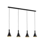 Norte hanging light, black/gold steel length 114 cm, 4-bulb