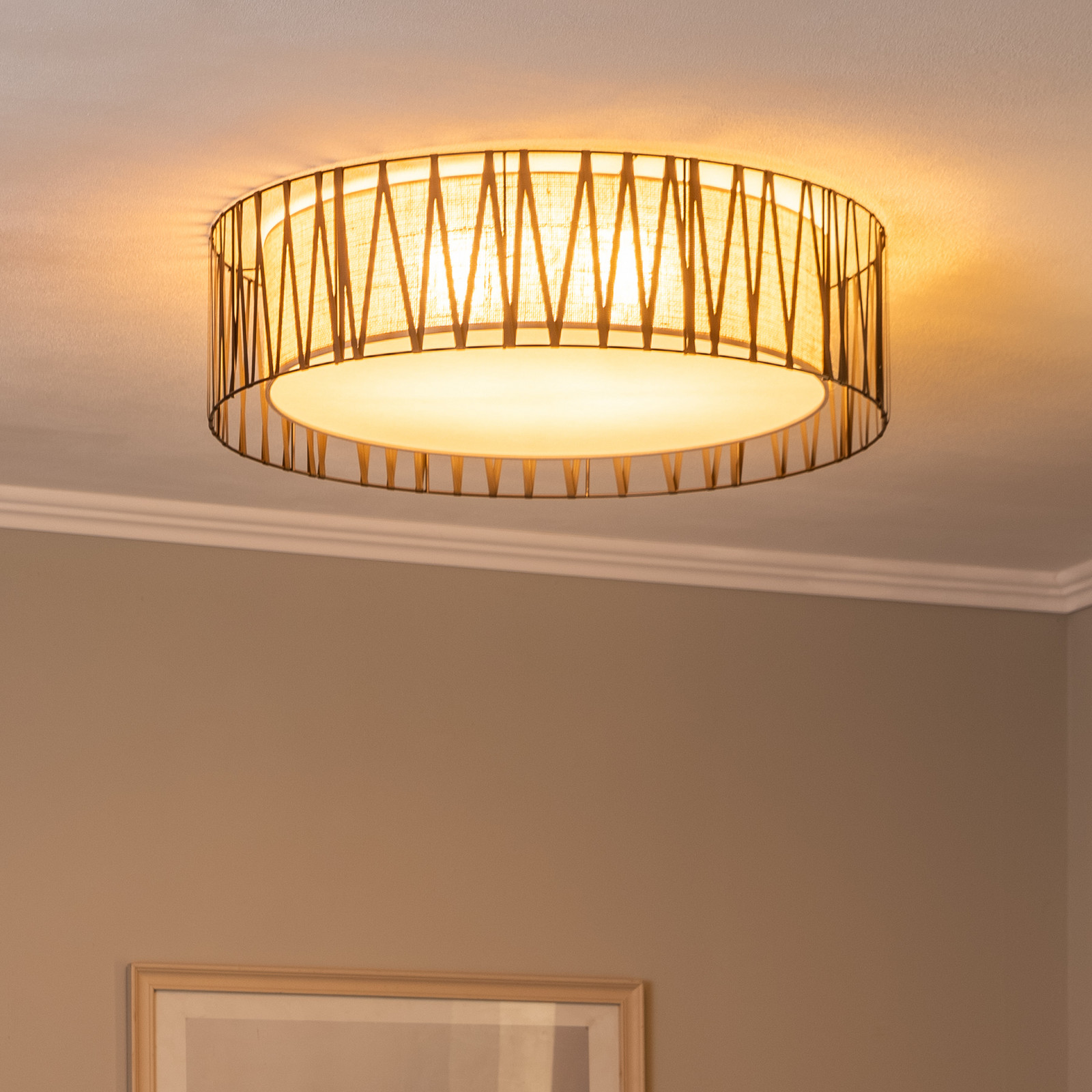 TK Lighting Plafonieră Harmony negru iută naturală Ø 72 cm - Camera de zi / sufragerie - modern - negru maro natural - Metal