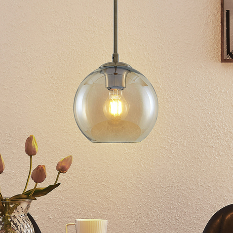 Lindby Jurian pendant light, amber, brass, 1-bulb