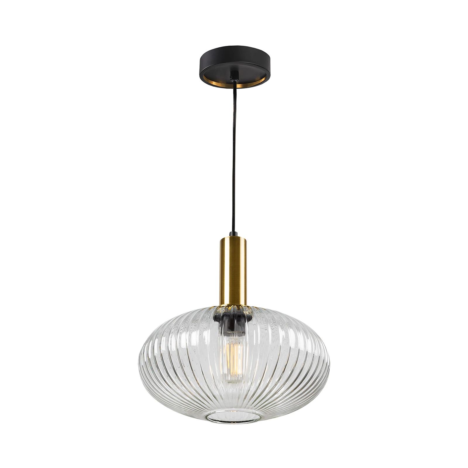 Lampada a sospensione Norma, Ø 30 cm, nero/trasparente, vetro, E27