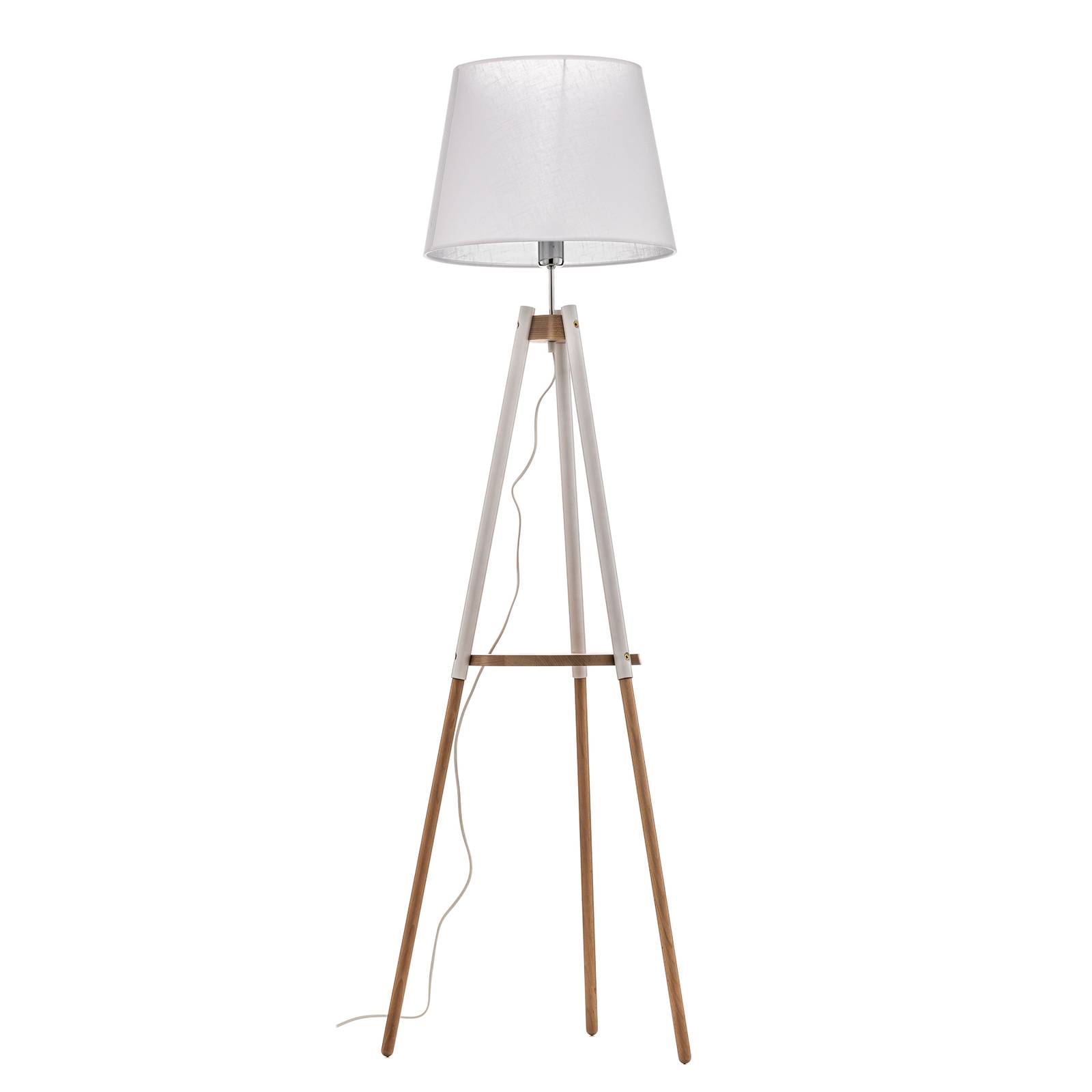 Lampadaire Vaio trépied en bois abat-jour blanc