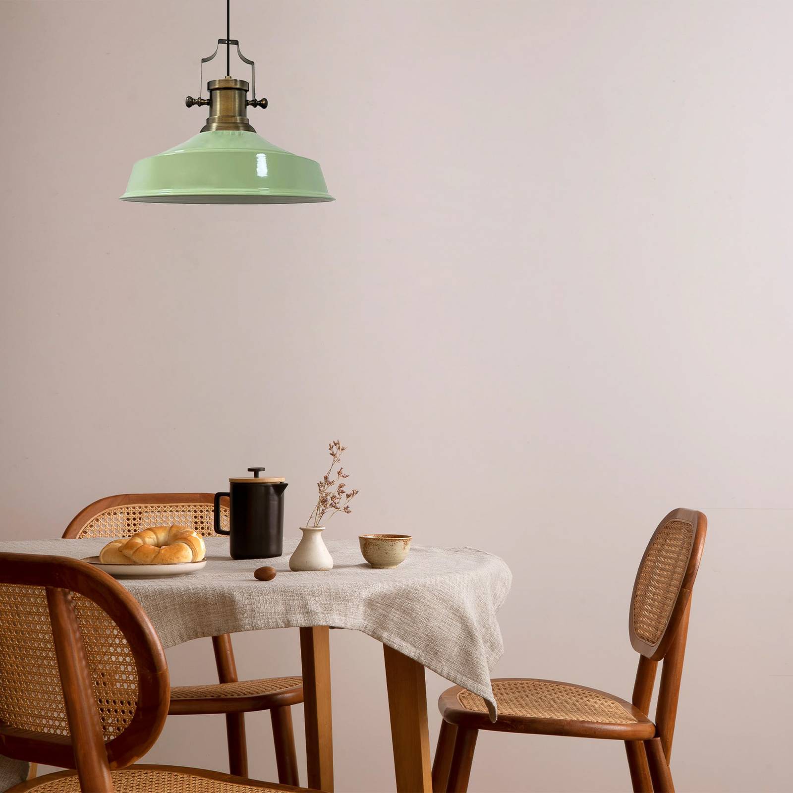 Lampa wisząca Augusta, miętowa zieleń, Ø 40 cm, metal, E27, vintage