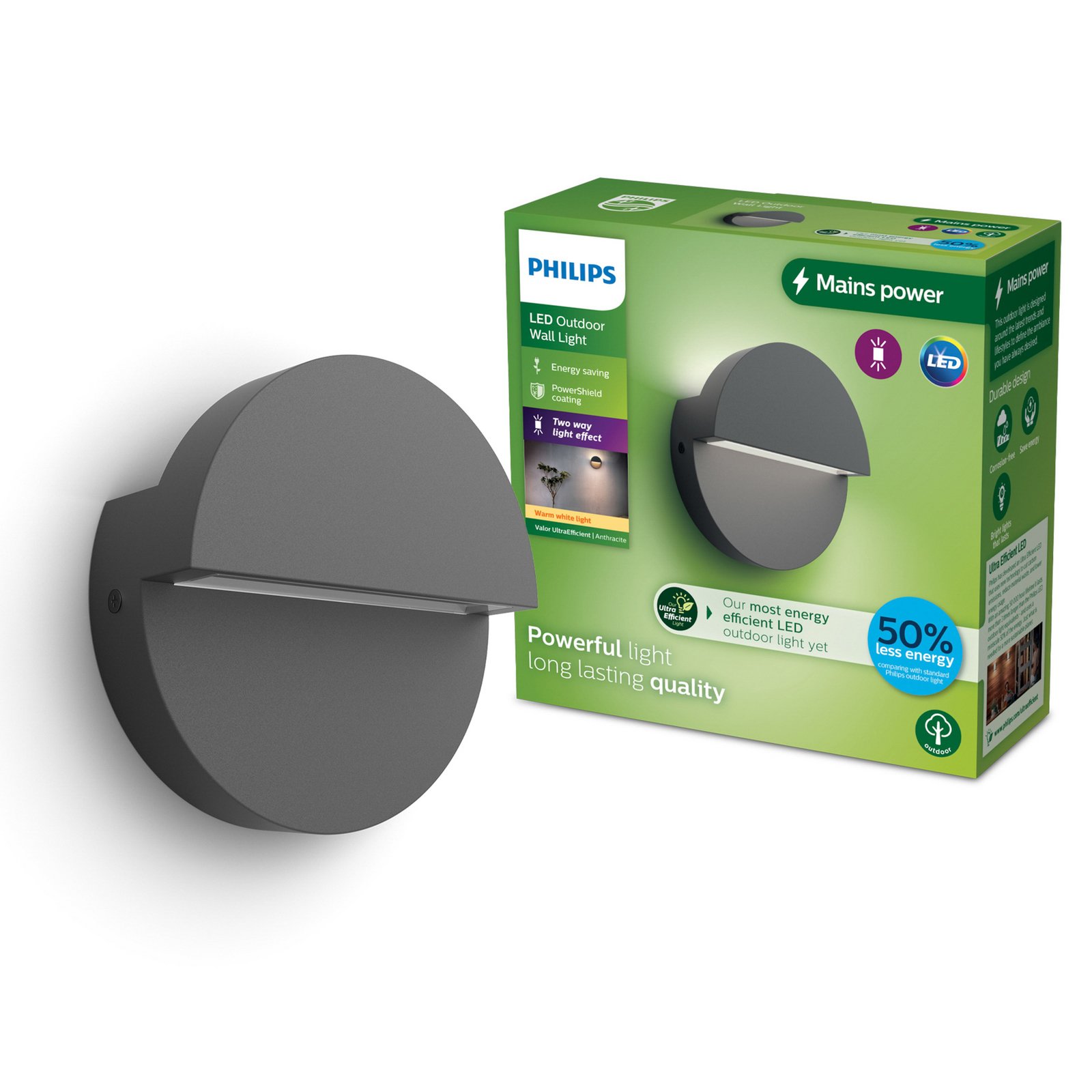 Philips LED vonkajšie nástenné svietidlo Valor UE, antracitová, hliník, IP44
