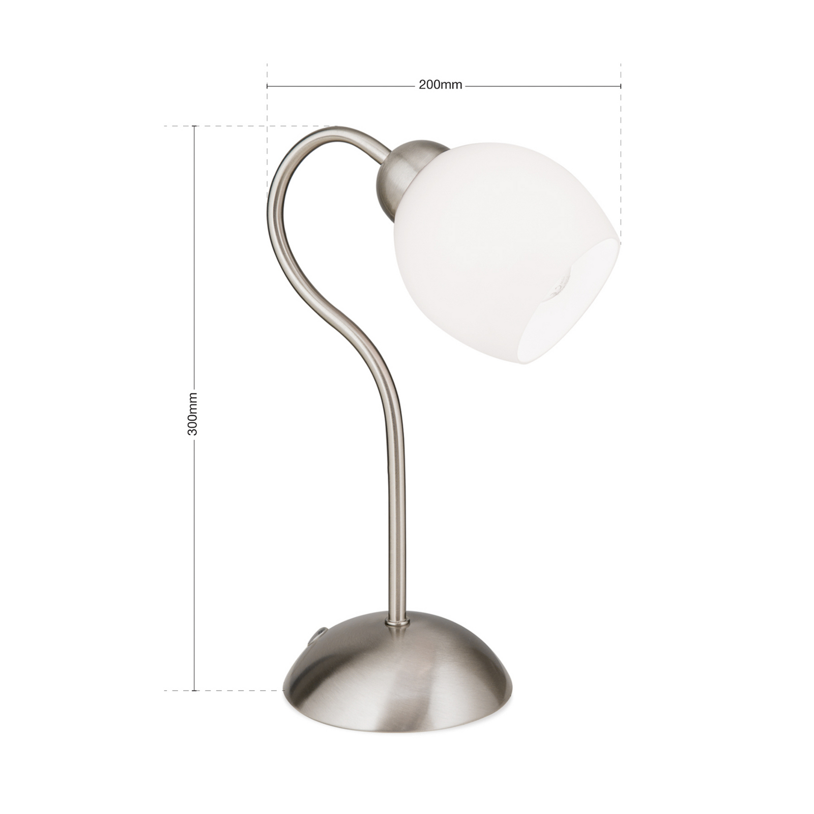 Lampe à poser Doma, nickel satiné, hauteur 30 cm, verre