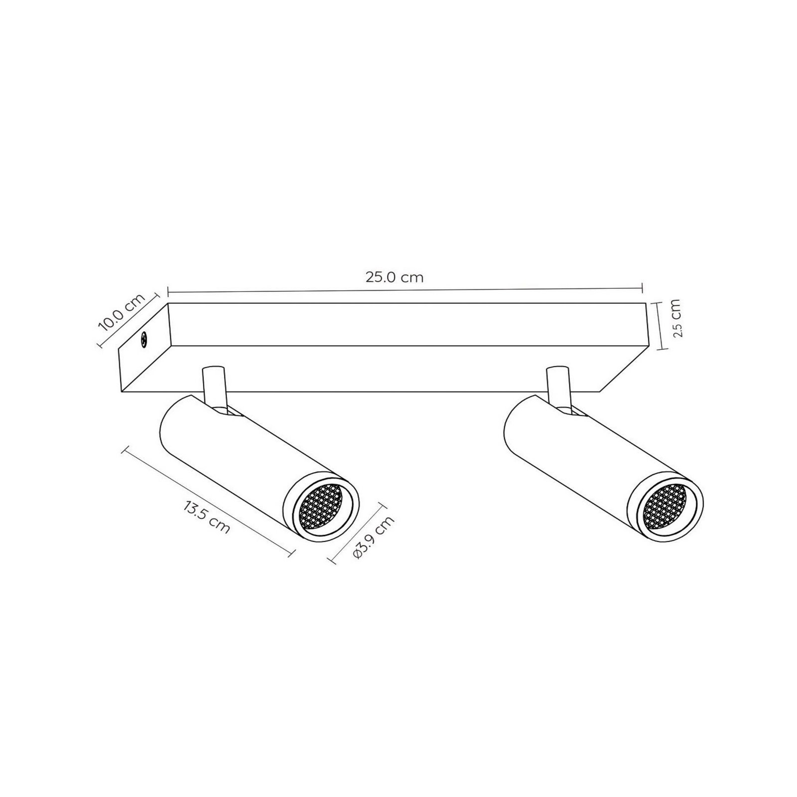 Downlight Grado, lengde 25 cm, svart, metall, 2 lyskilder